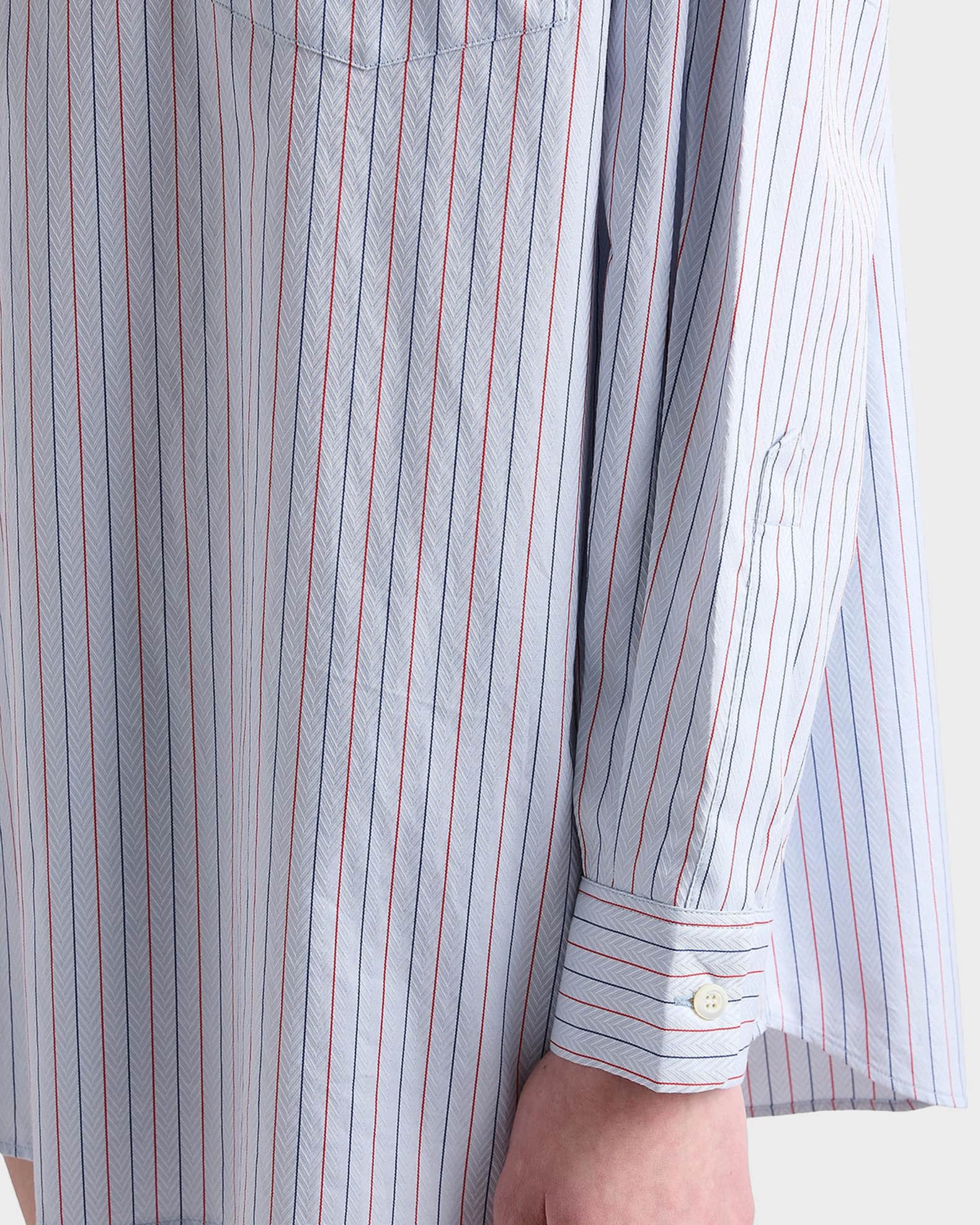 Prada Striped Herringbone Cotton Half-Zip Shirt | Neiman Marcus