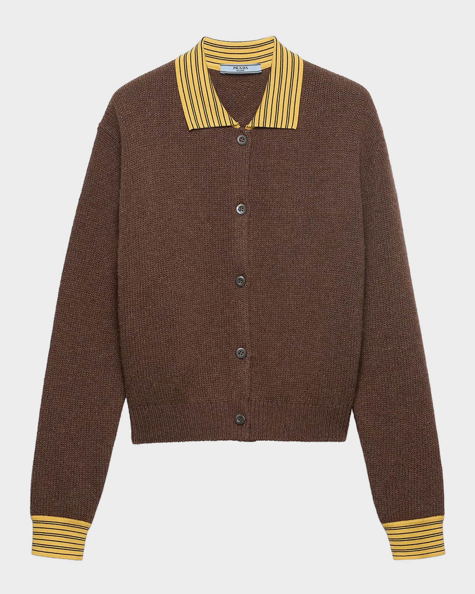 PRADA ブラウン カーディガン 長袖 Prada Cashmere Collared Cardigan | Neiman Marcus