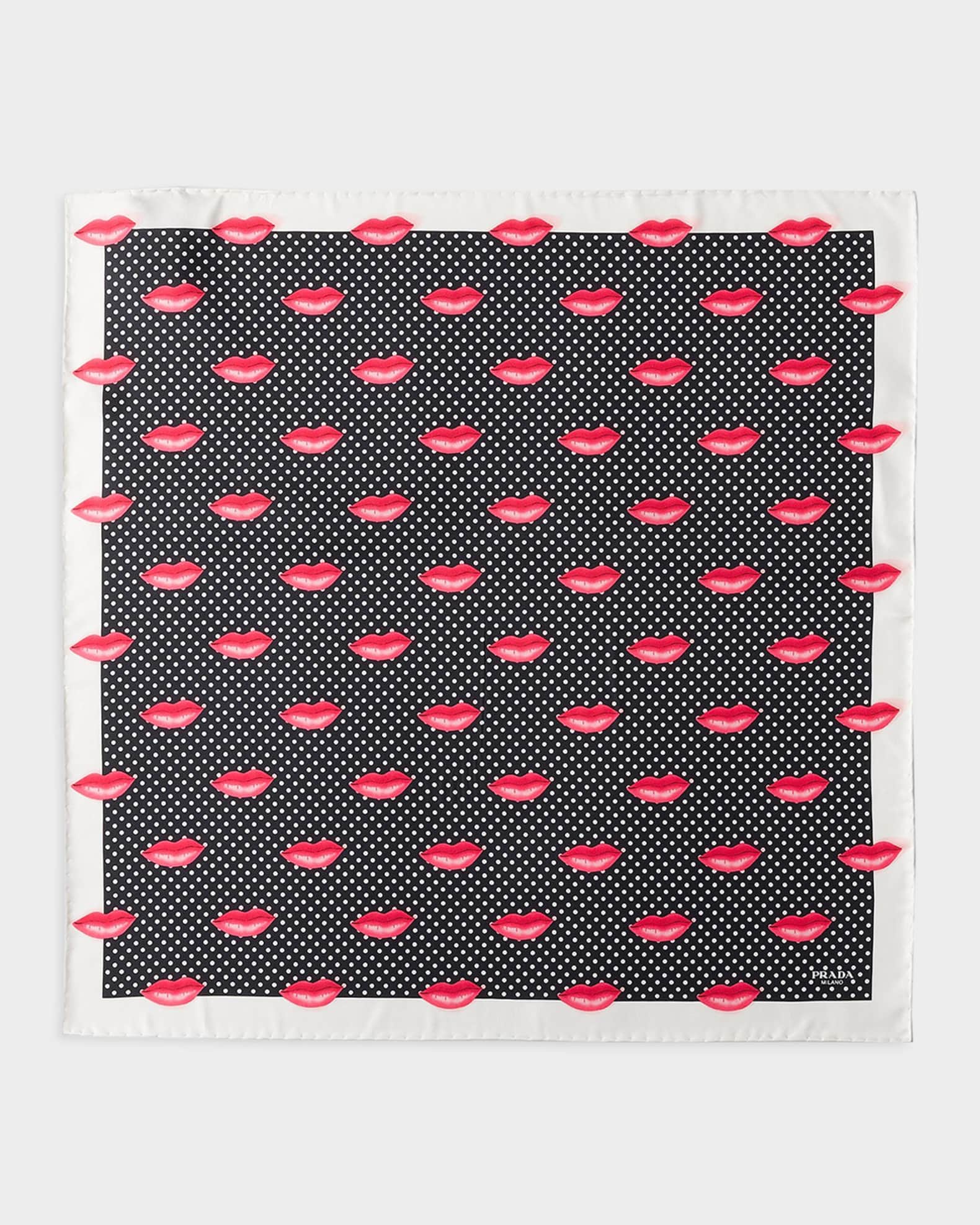Prada Lip-Print Silk Twill Scarf | Neiman Marcus