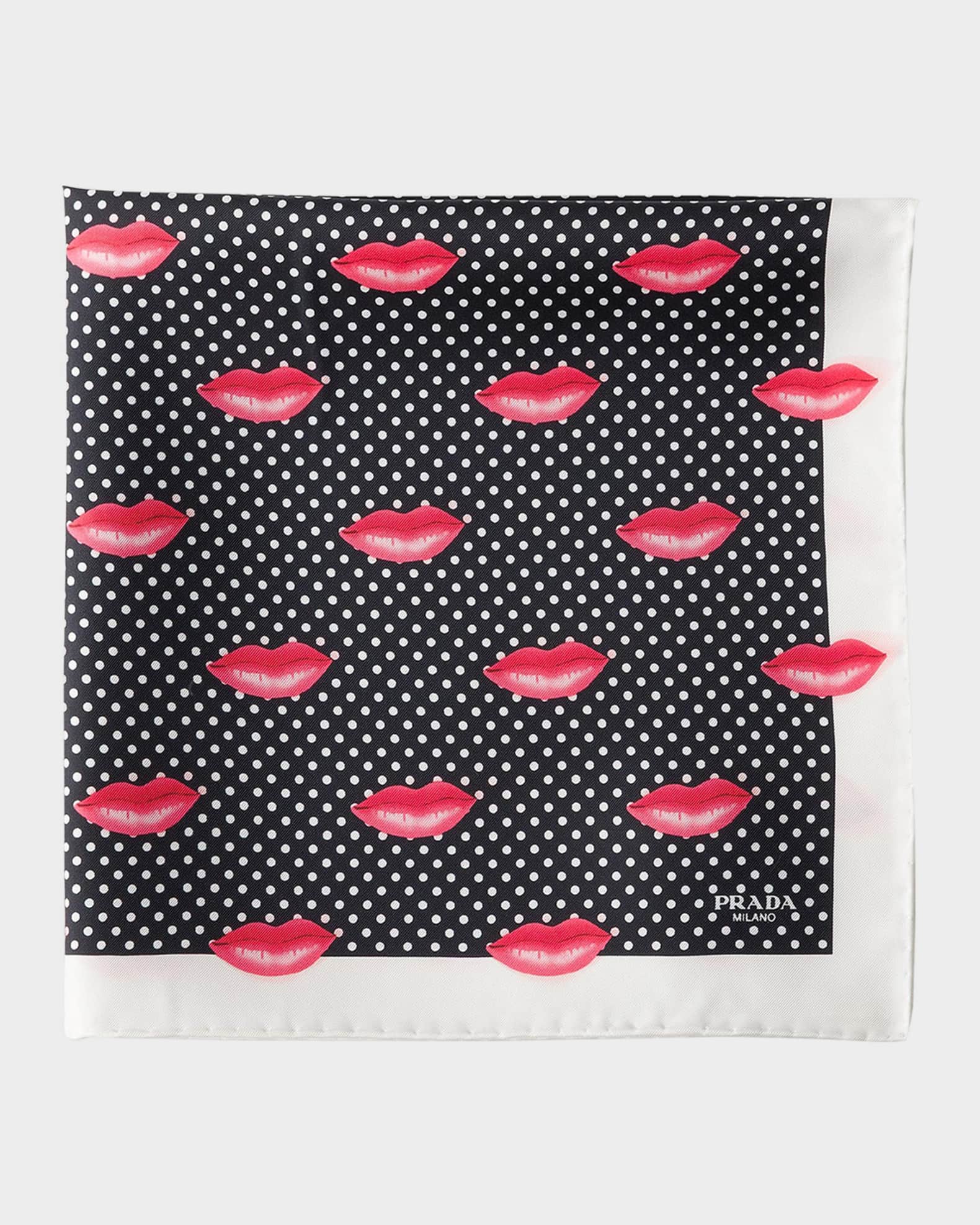 Prada Lip-Print Silk Twill Scarf | Neiman Marcus