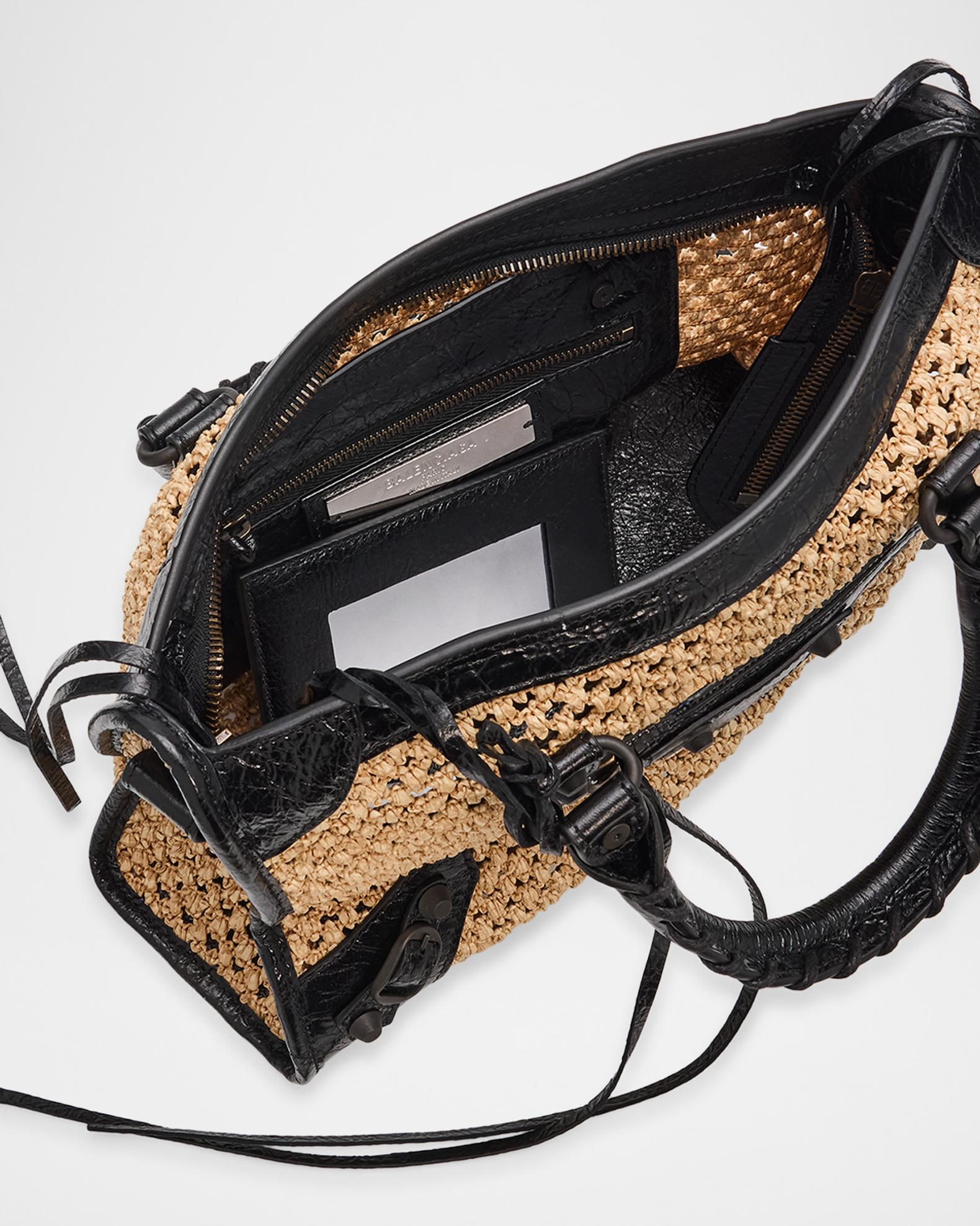 Balenciaga Le City Woven Leather-Trim Top-Handle Bag | Neiman Marcus