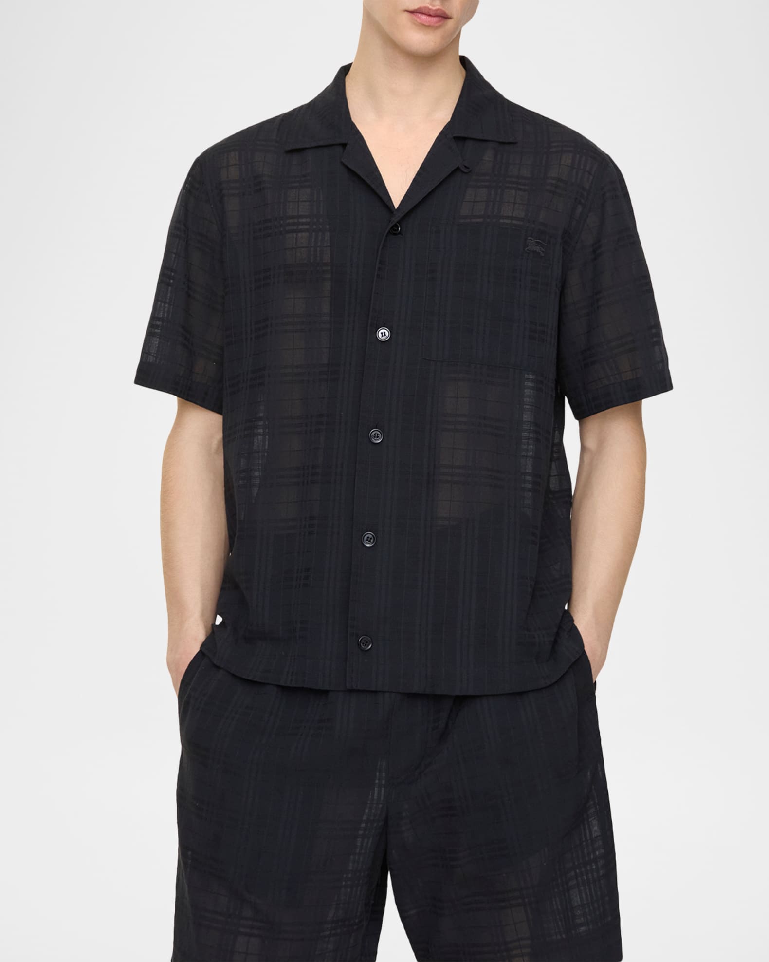 Burberry Men's Hugh Sheer Cotton Check Camp Shirt | Neiman Marcus