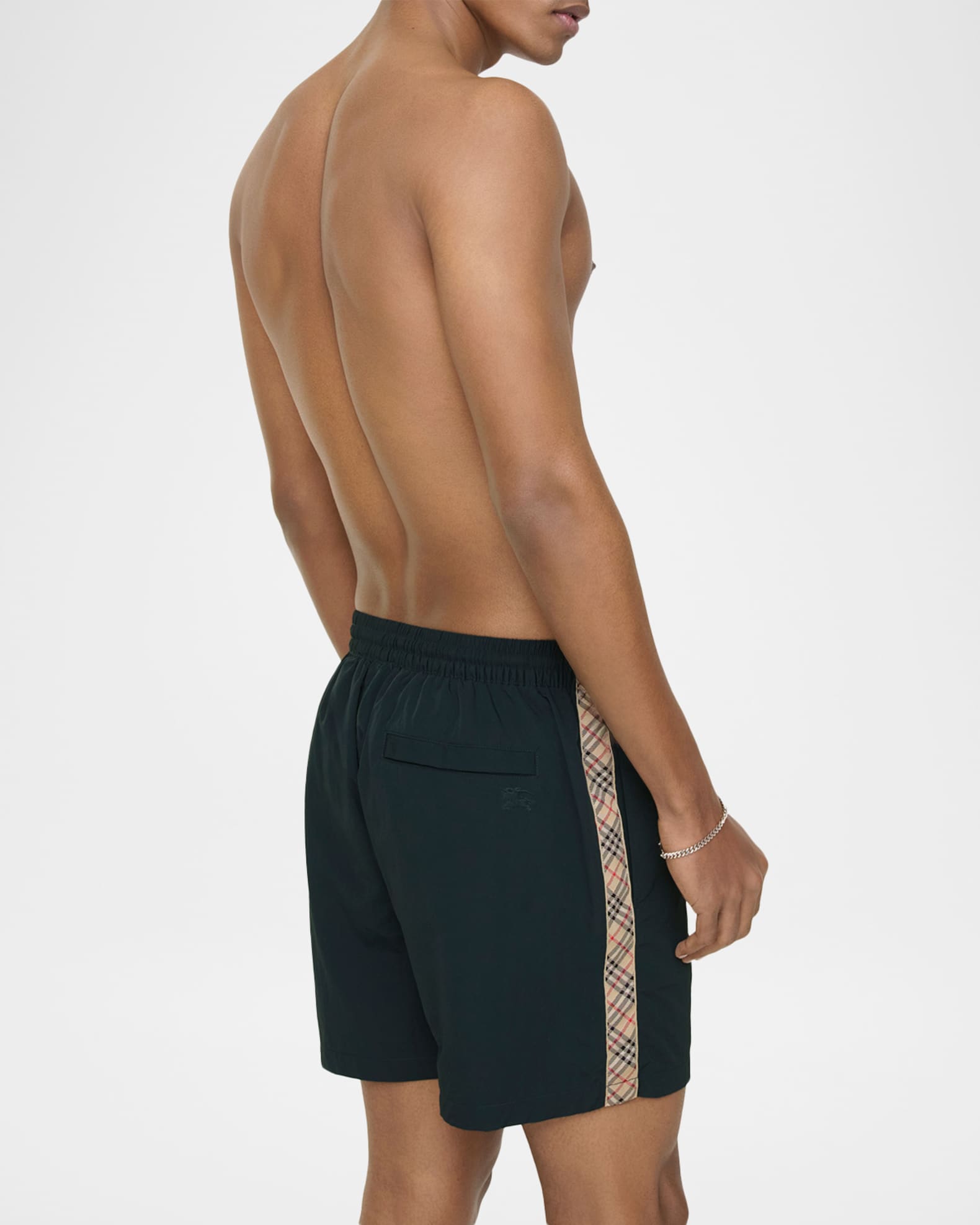 Burberry Men's Nylon Check-Trim Swim Trunks | Neiman Marcus