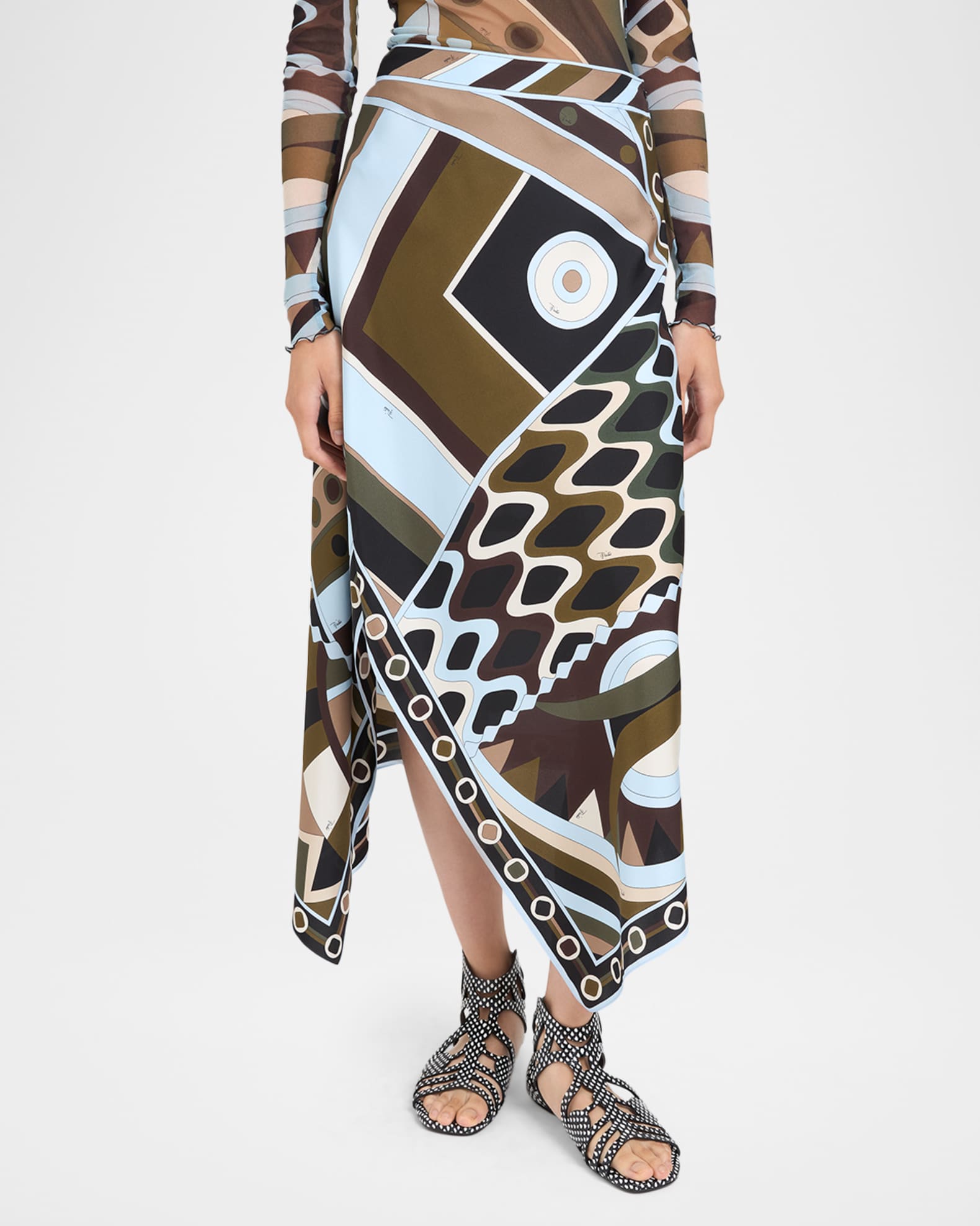 Pucci Vivara Silk Twill Midi Scarf Skirt | Neiman Marcus