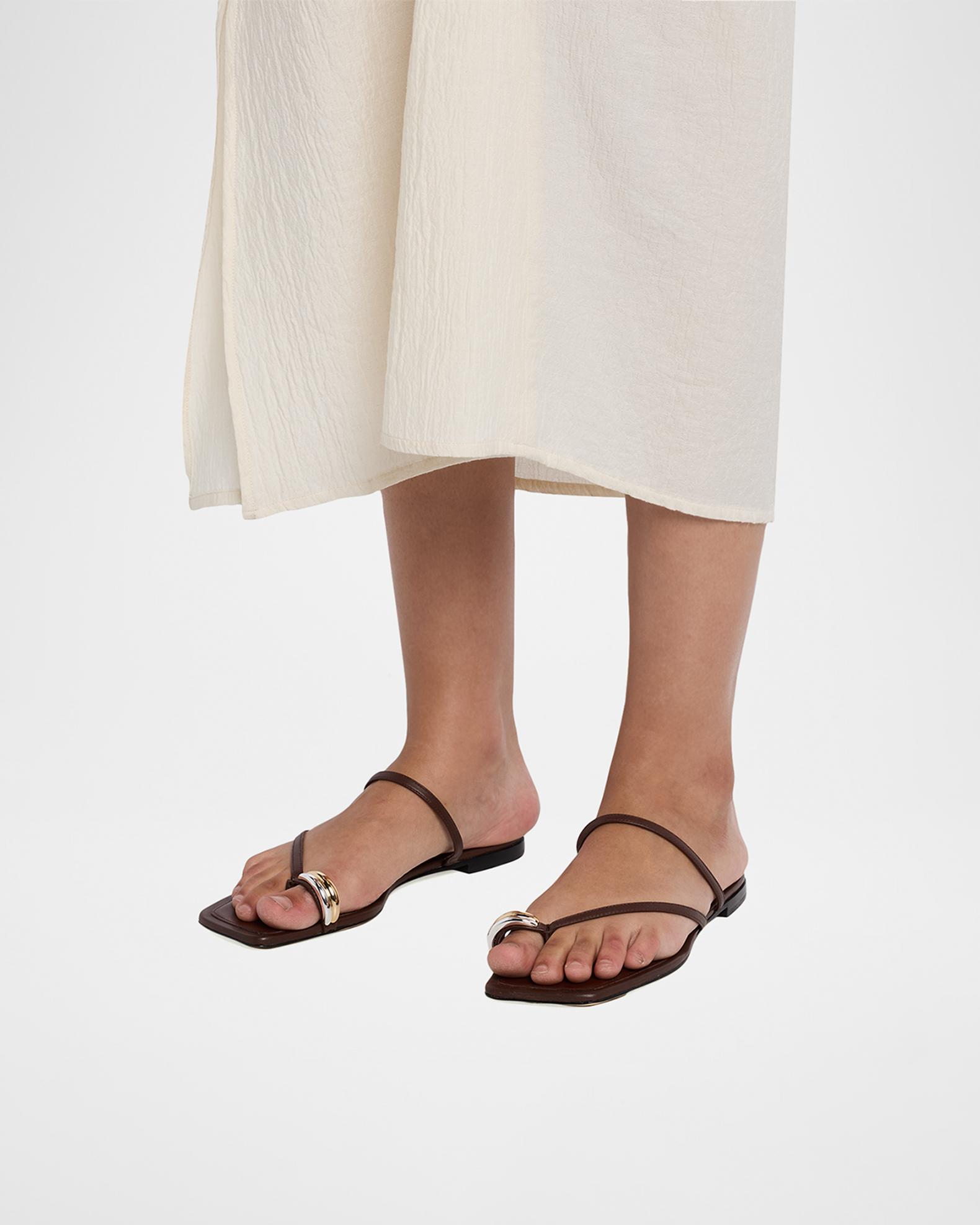 Vince Polli Leather Toe-Ring Flat Sandals | Neiman Marcus