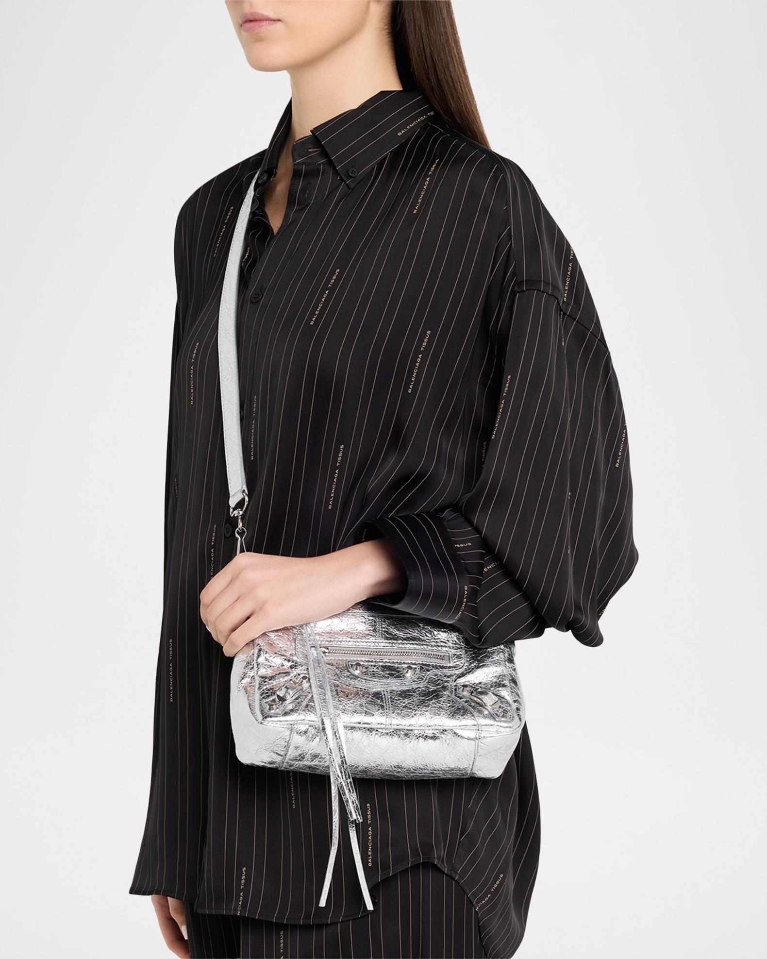 Balenciaga Le City Mini Metallic Leather Moto Shoulder Bag