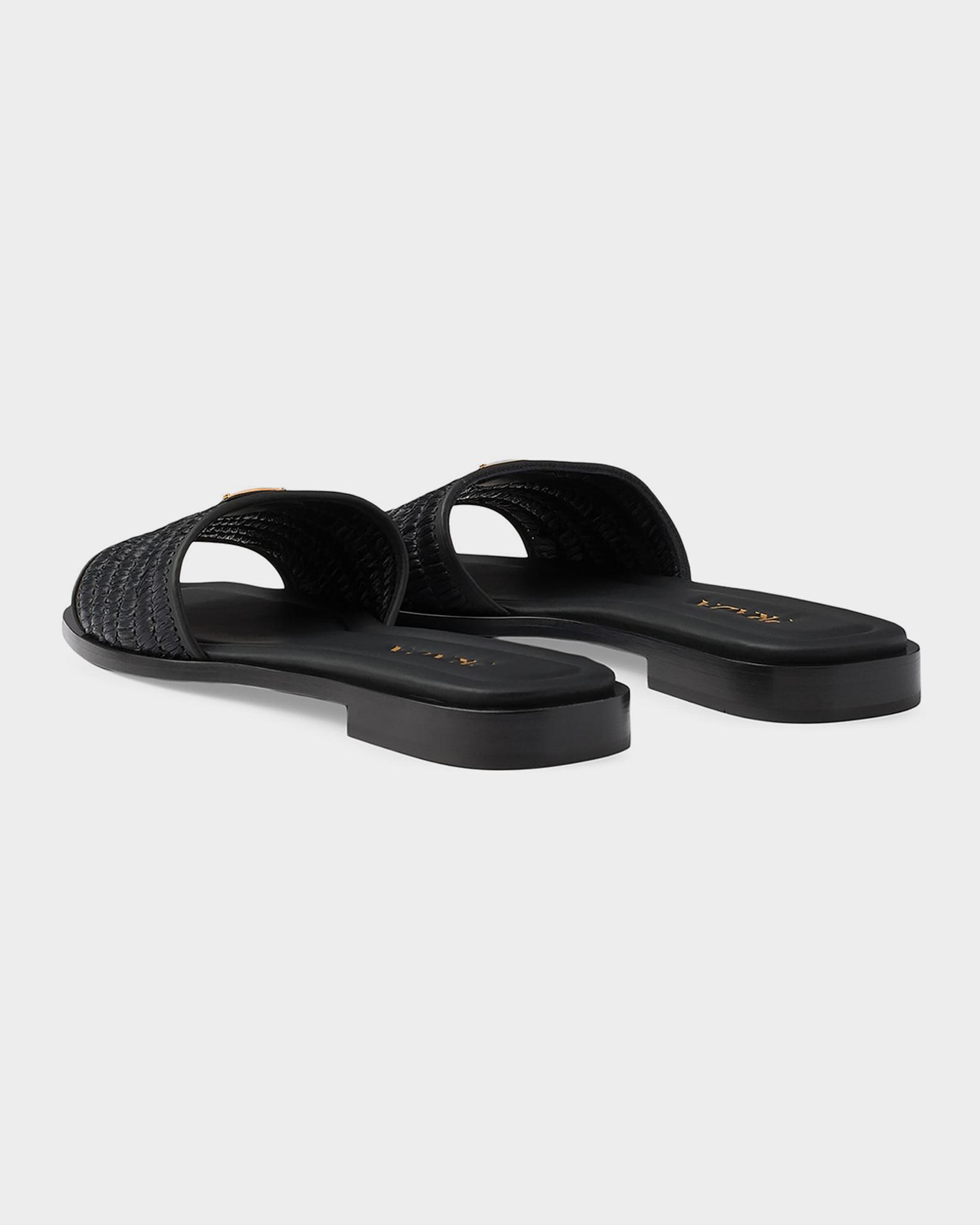 Prada Crochet Raffia & Leather Slides | Neiman Marcus