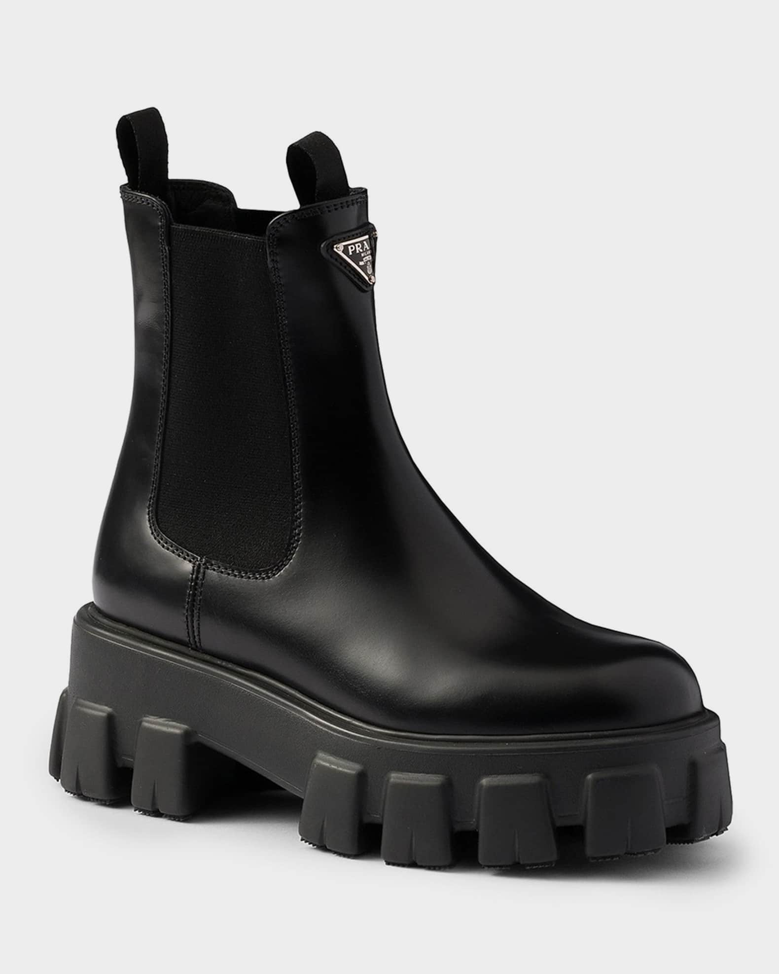 PRADA プラダ Monolith Chelsea Boots モノリス Prada Monolith Brushed Leather Chelsea Boots | Neiman Marcus