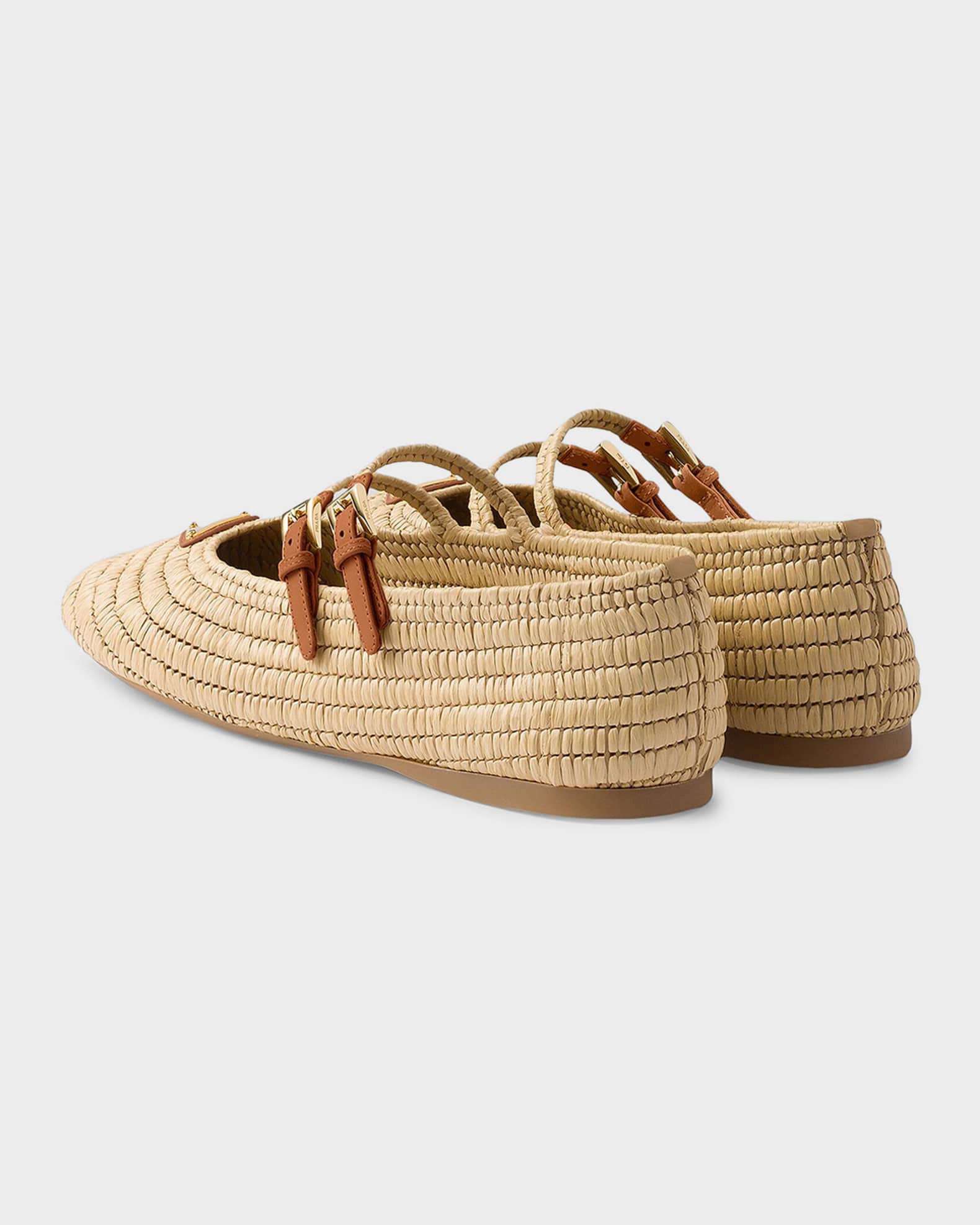 Prada Crochet Raffia & Leather Ballerina Flats | Neiman Marcus