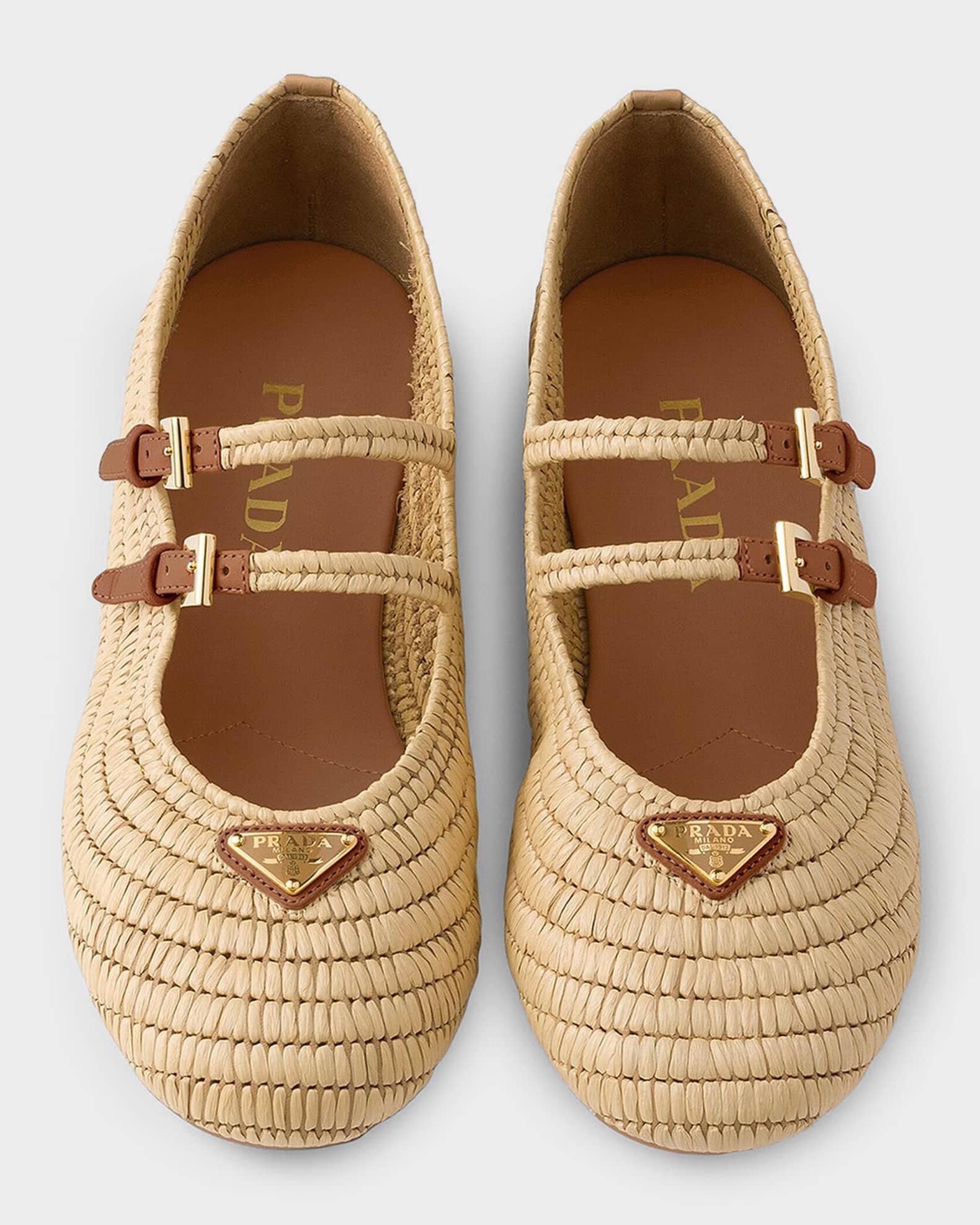 バレエシューズ PRADA CROCHET BALLET FLAT LOAFERS Striped crochet ballet flats in multicoloured - Prada | Mytheresa