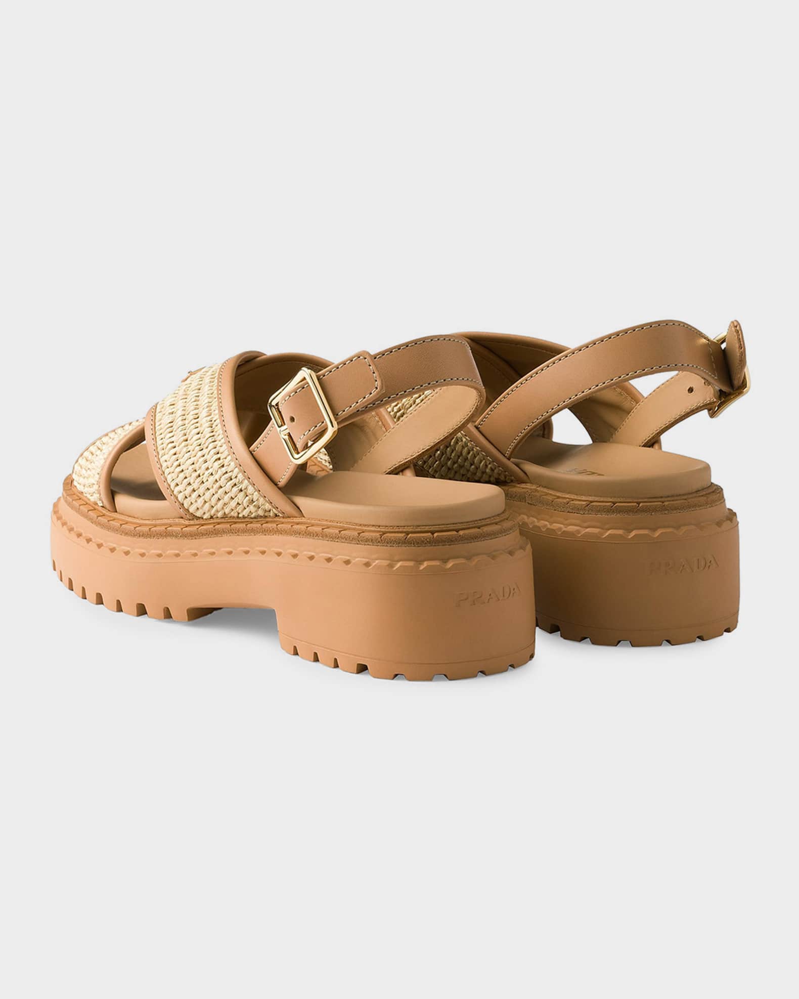 Prada Crochet & Leather Sandals | Neiman Marcus