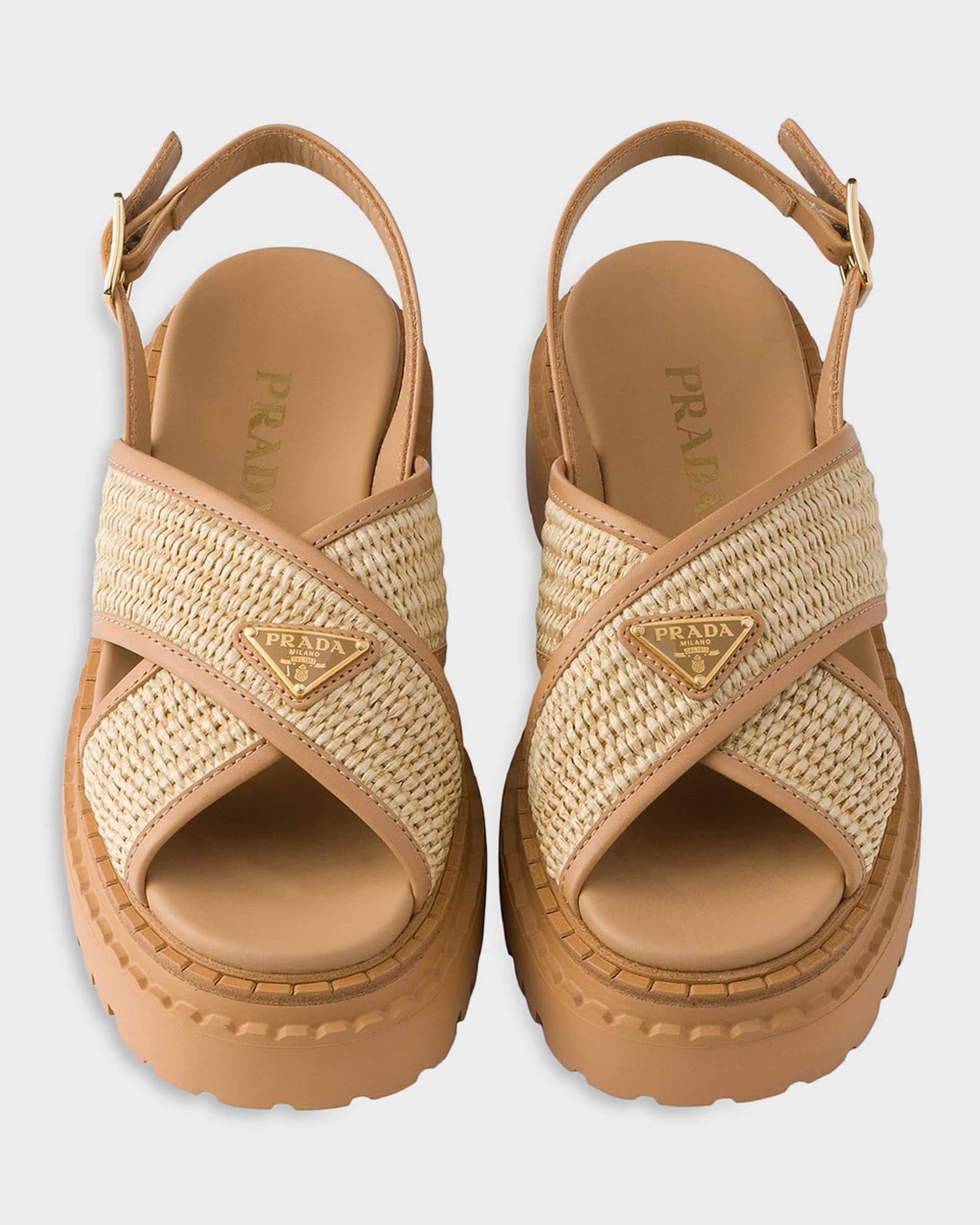 Prada Crochet & Leather Sandals | Neiman Marcus