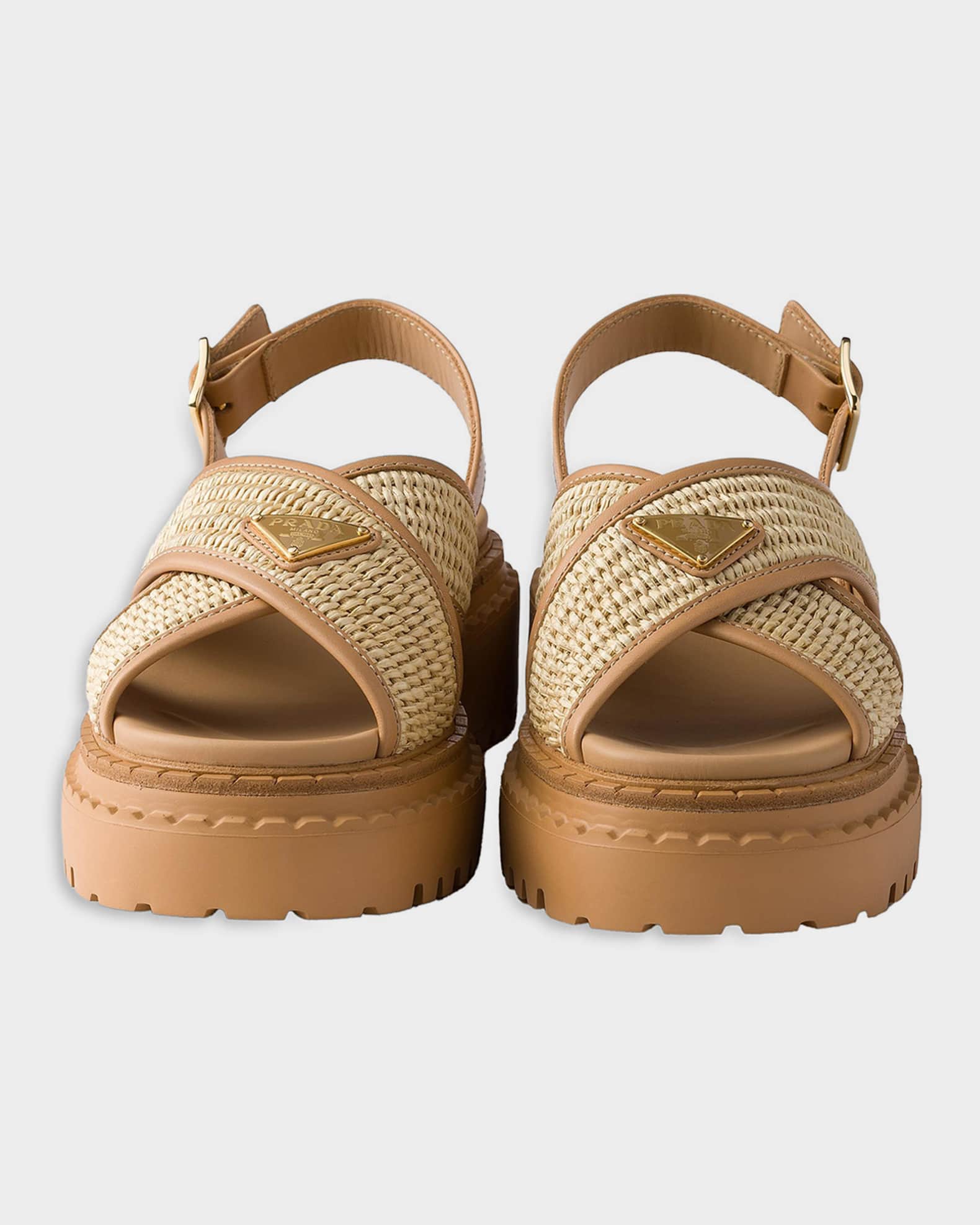 Prada Crochet & Leather Sandals | Neiman Marcus