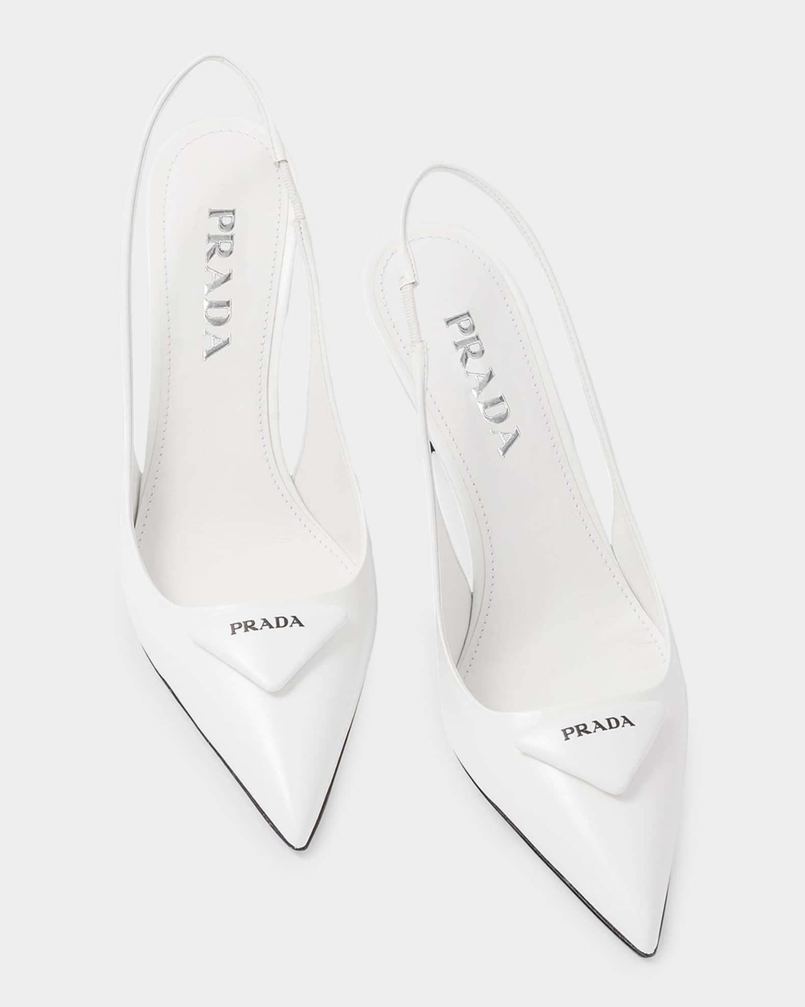 Prada 75mm Brushed Leather Slingback Pumps | Neiman Marcus