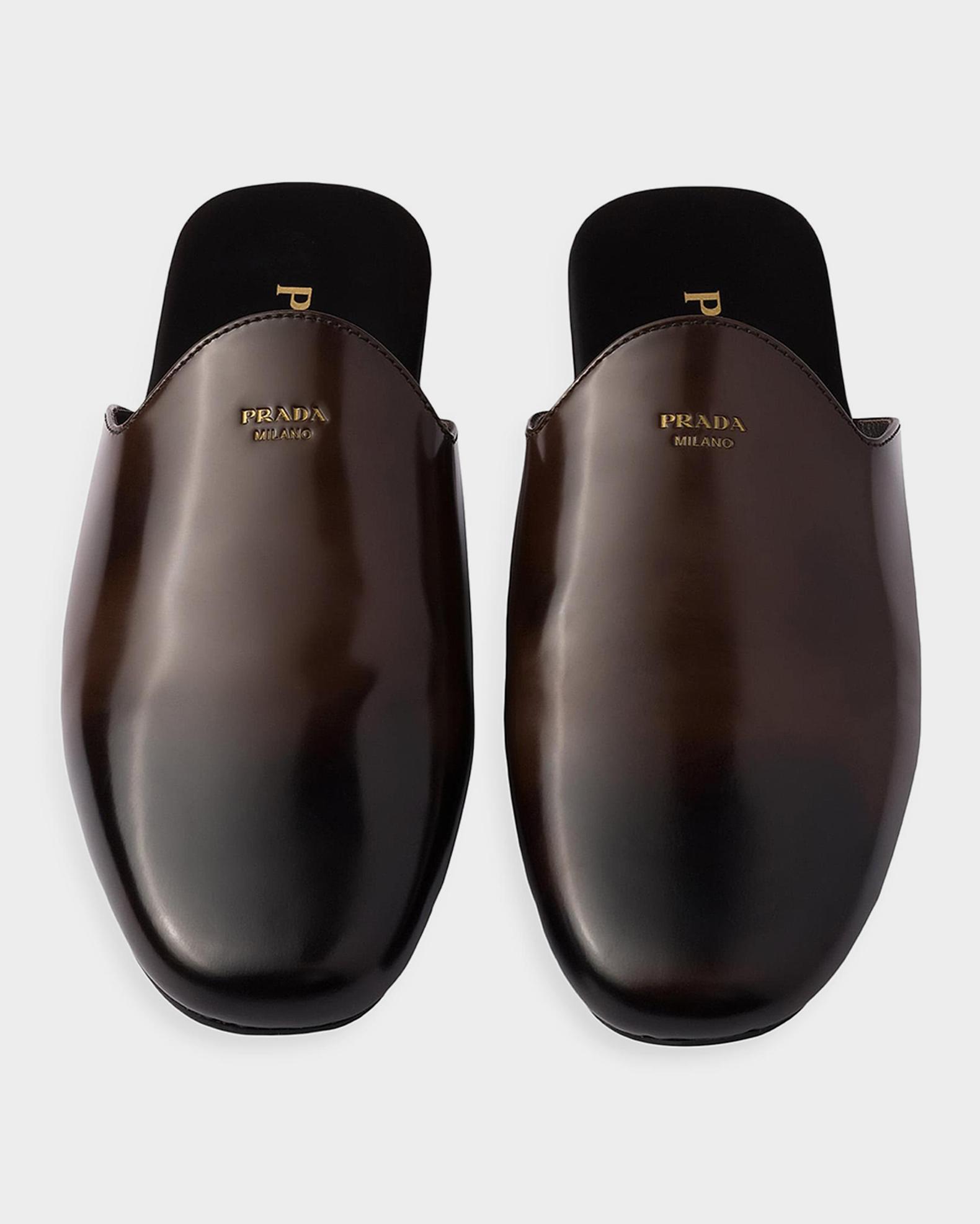 Prada Brushed Leather Mules | Neiman Marcus