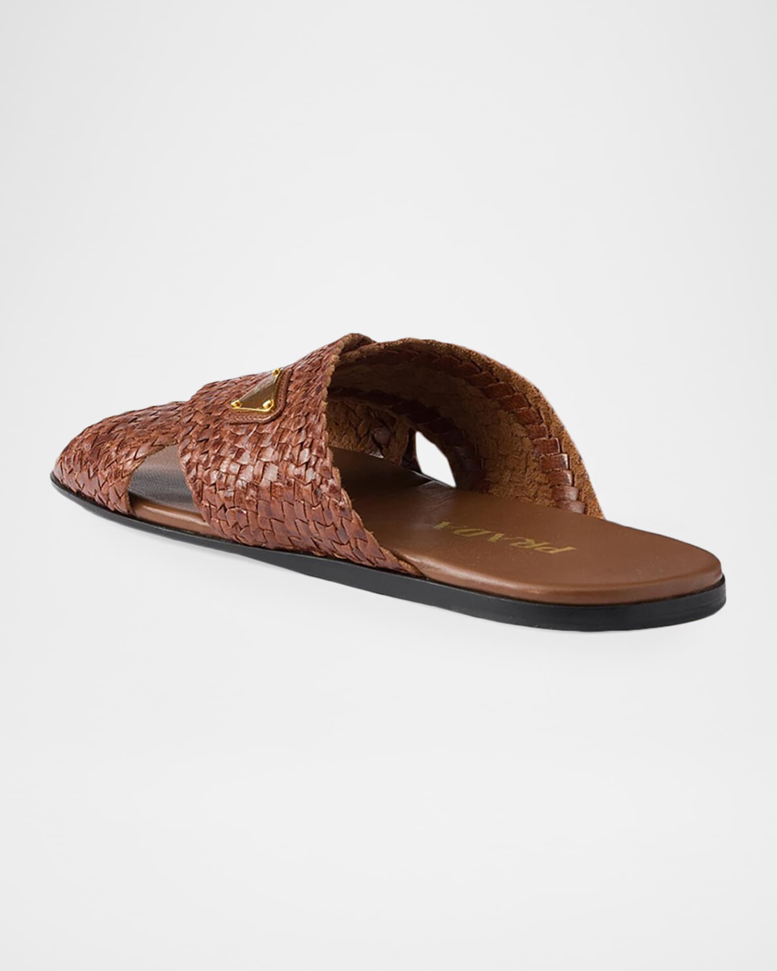 Prada Woven Leather Crisscross Slide Sandals | Neiman Marcus