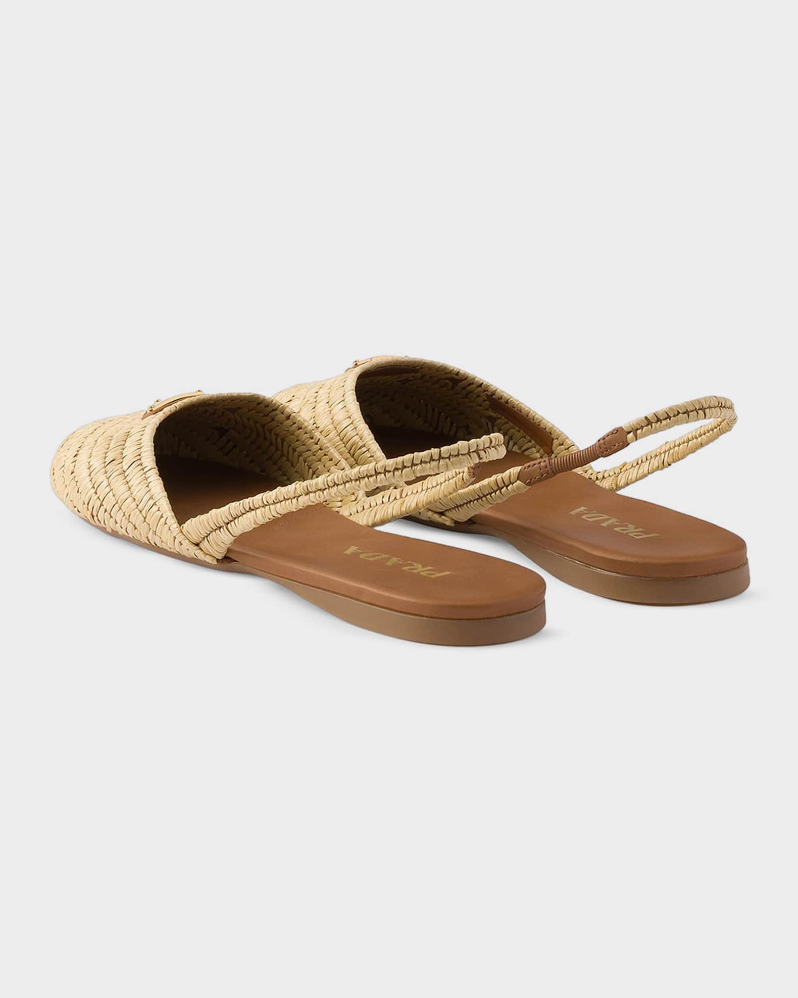 PRADA スクエアトゥ ミュール 36.5(約23.5cm)ブラウン ナイロン Prada 5mm Crochet Raffia Slingback Flats | Neiman Marcus