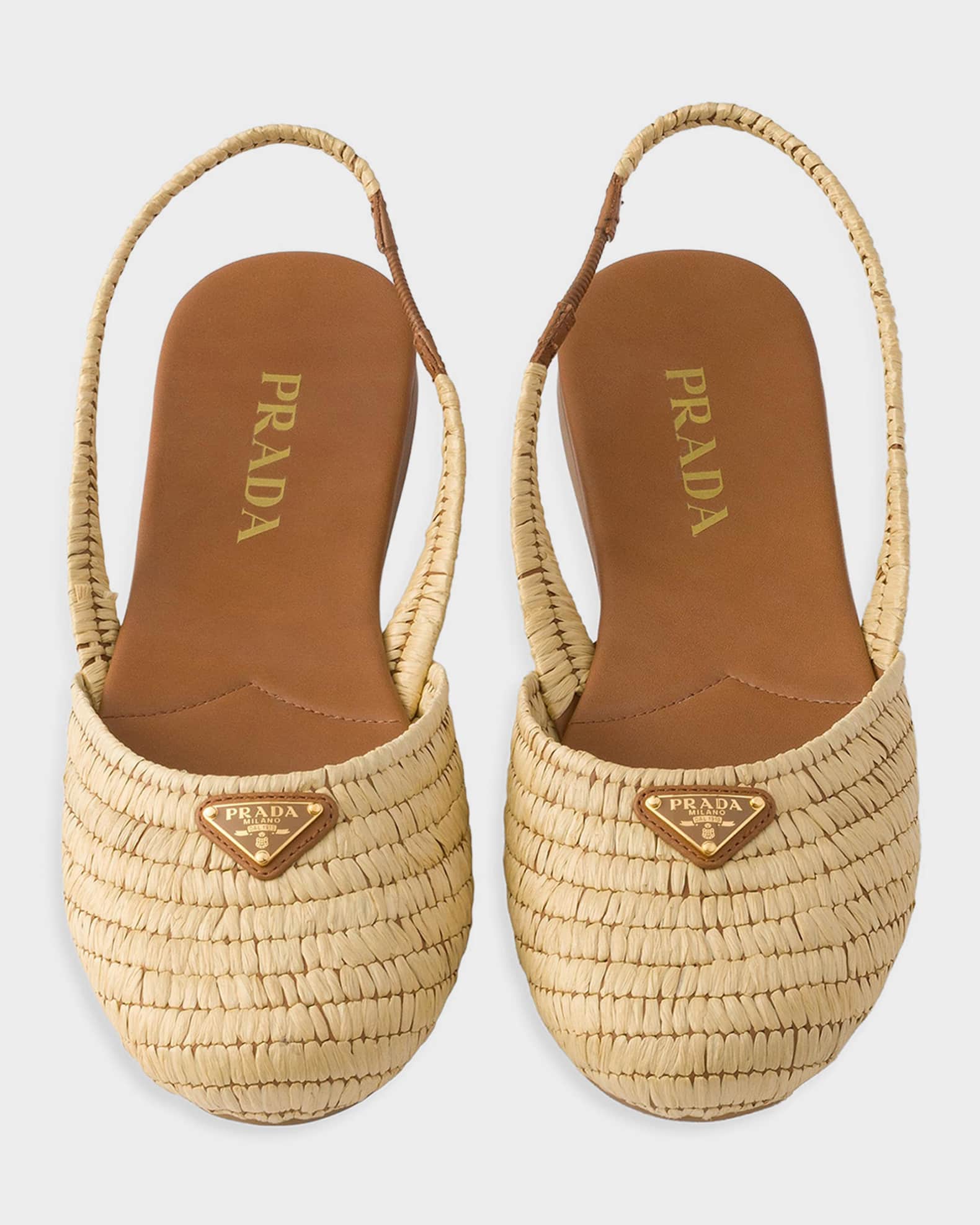 PRADA スクエアトゥ ミュール 36.5(約23.5cm)ブラウン ナイロン Prada 5mm Crochet Raffia Slingback Flats | Neiman Marcus