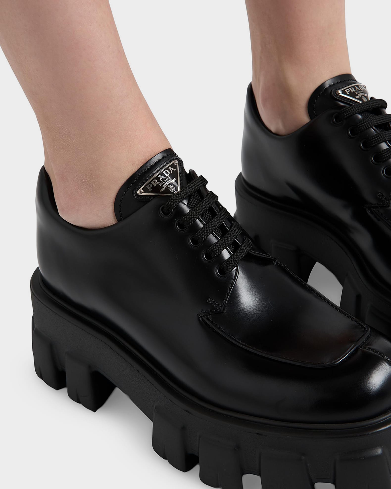 Prada Monolith Brushed Leather Lace-Up Shoes | Neiman Marcus