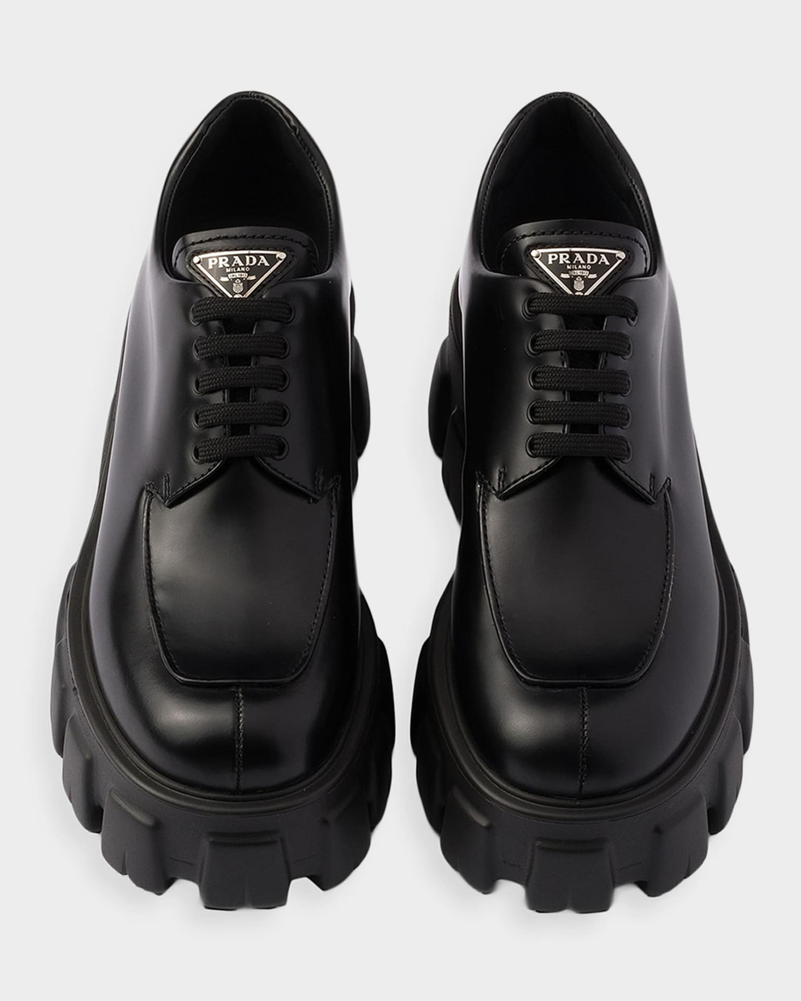 Prada Monolith Brushed Leather Lace-Up Shoes | Neiman Marcus