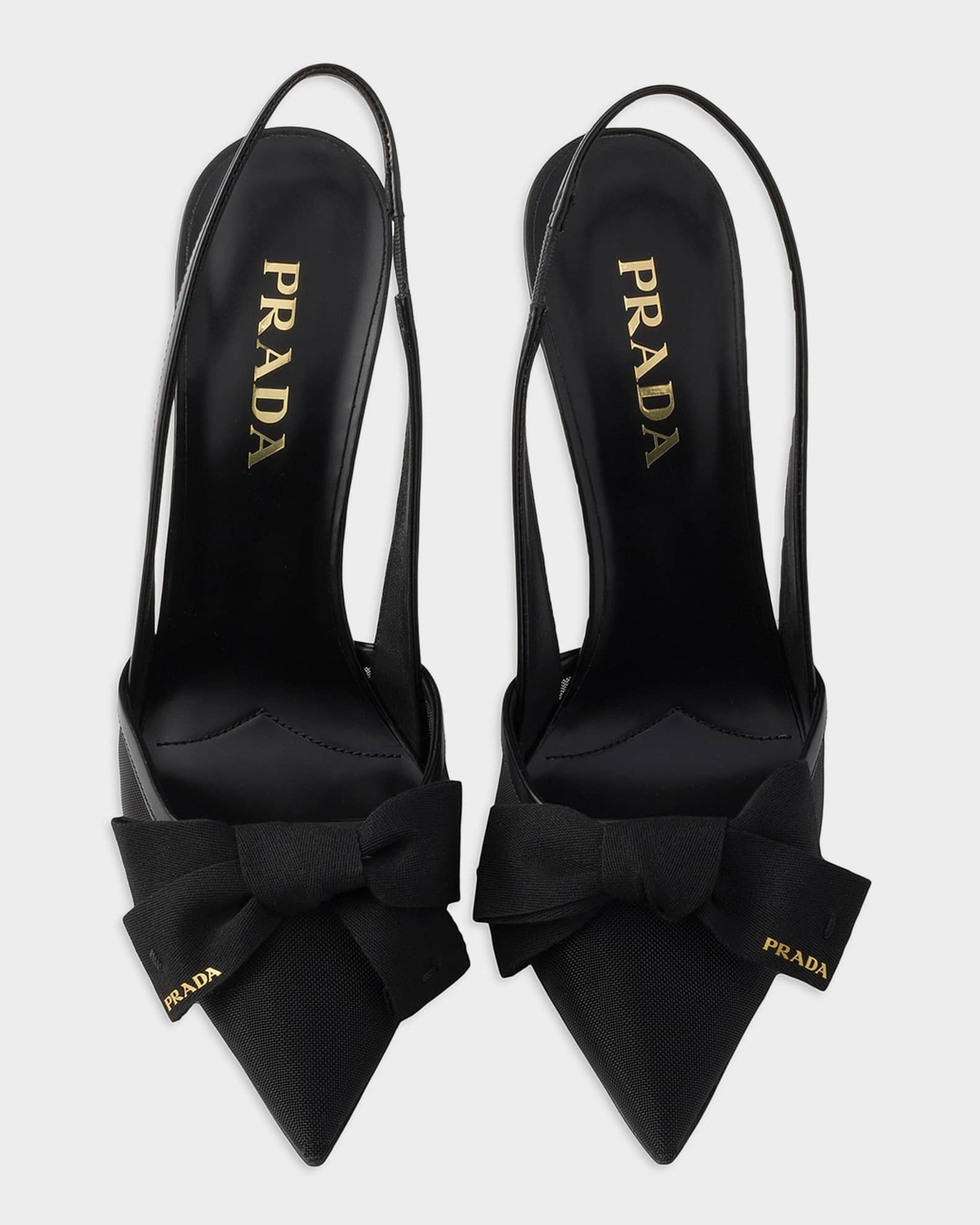 Prada 100mm Mesh Fabric & Leather Slingback Pumps with Bow