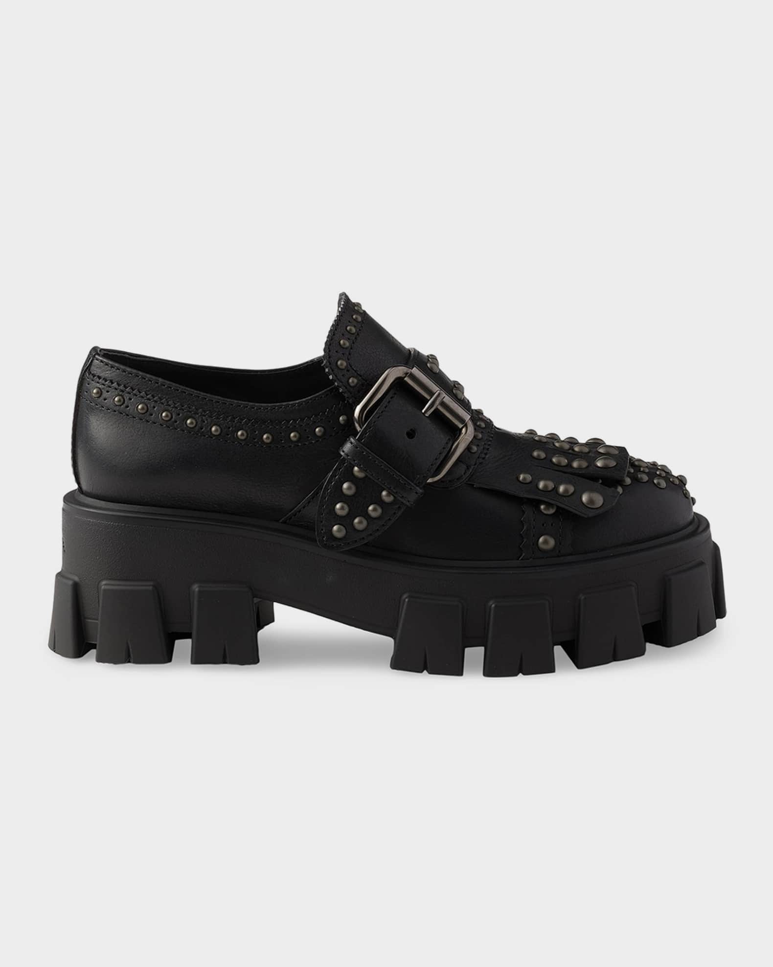 Prada Monolith Studded Leather Loafers | Neiman Marcus