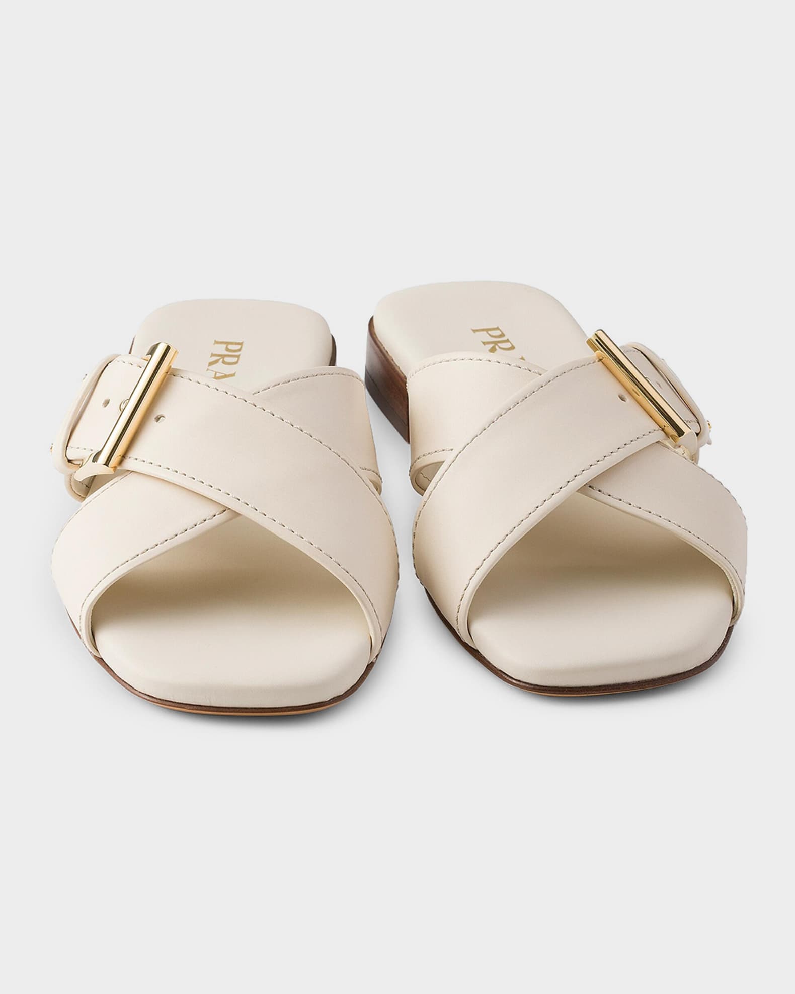 Prada Leather Crisscross Slide Sandals with Buckle | Neiman Marcus