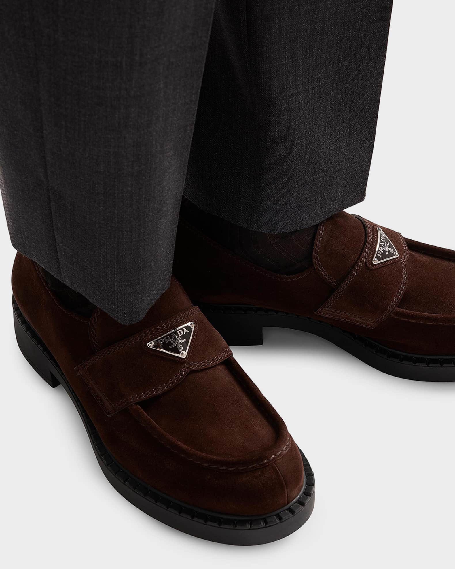 Prada Men's Chocolate Suede Loafers | Neiman Marcus