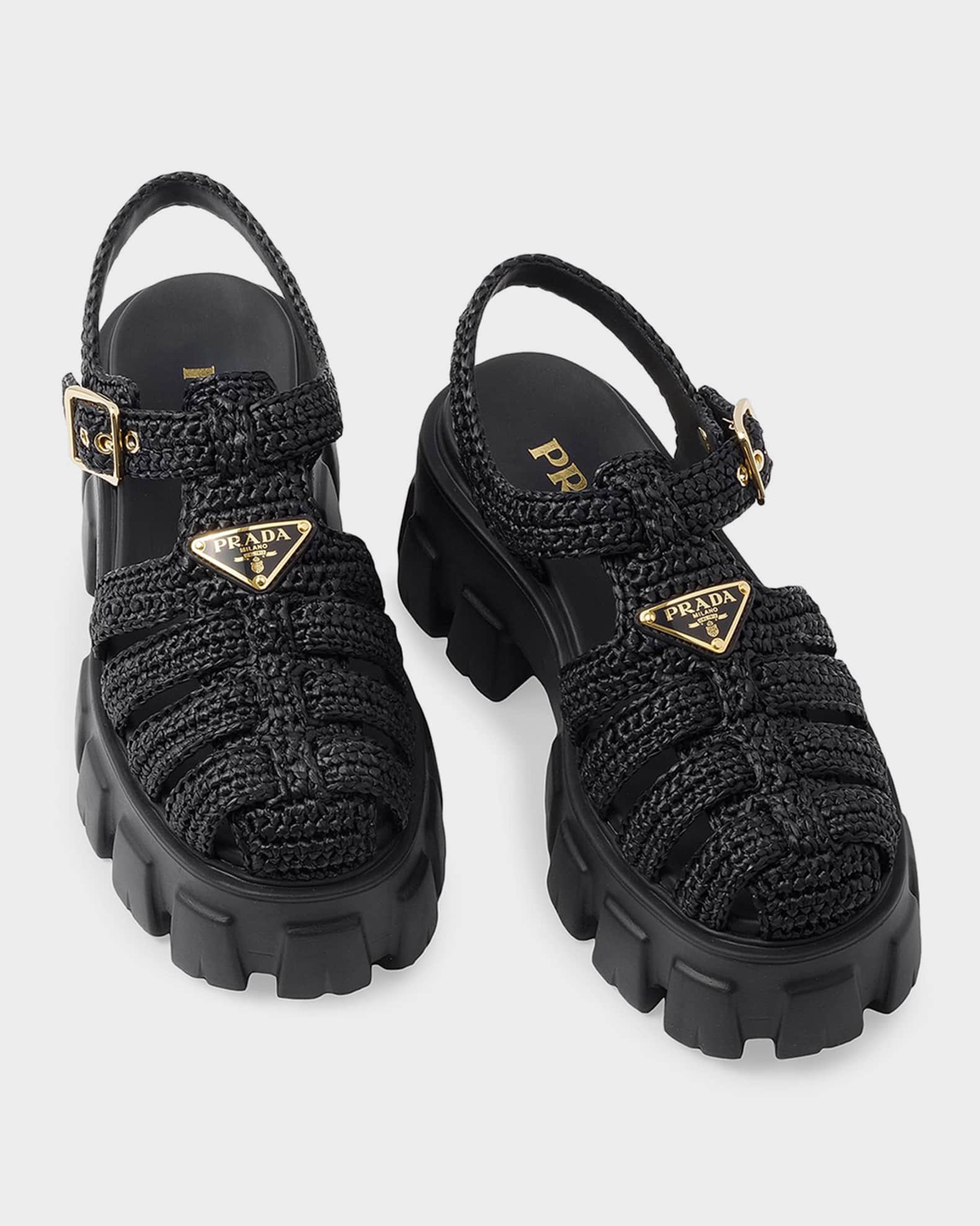 Prada Monolith Crochet Cage Sandals | Neiman Marcus