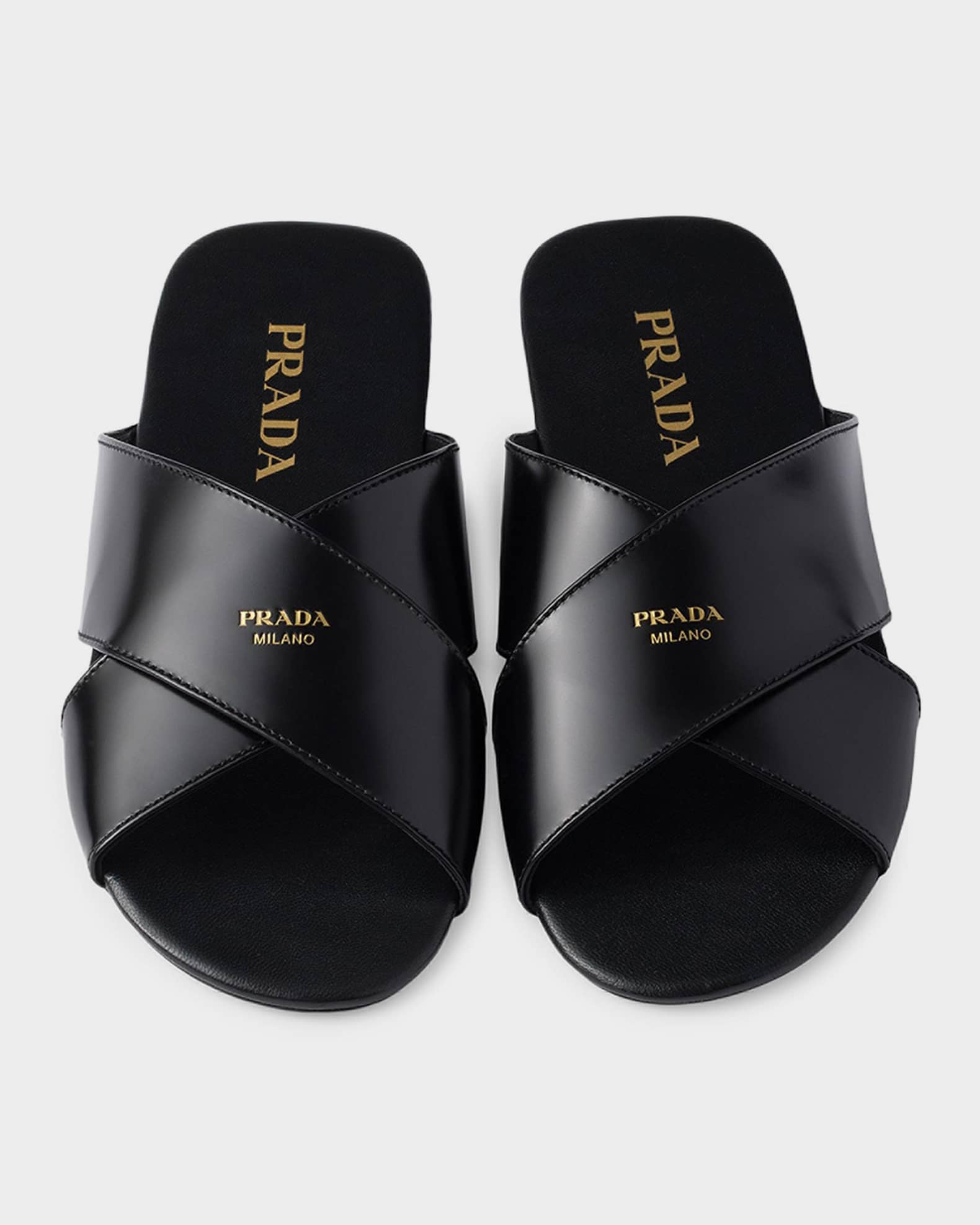 Prada Brushed Leather Slides | Neiman Marcus