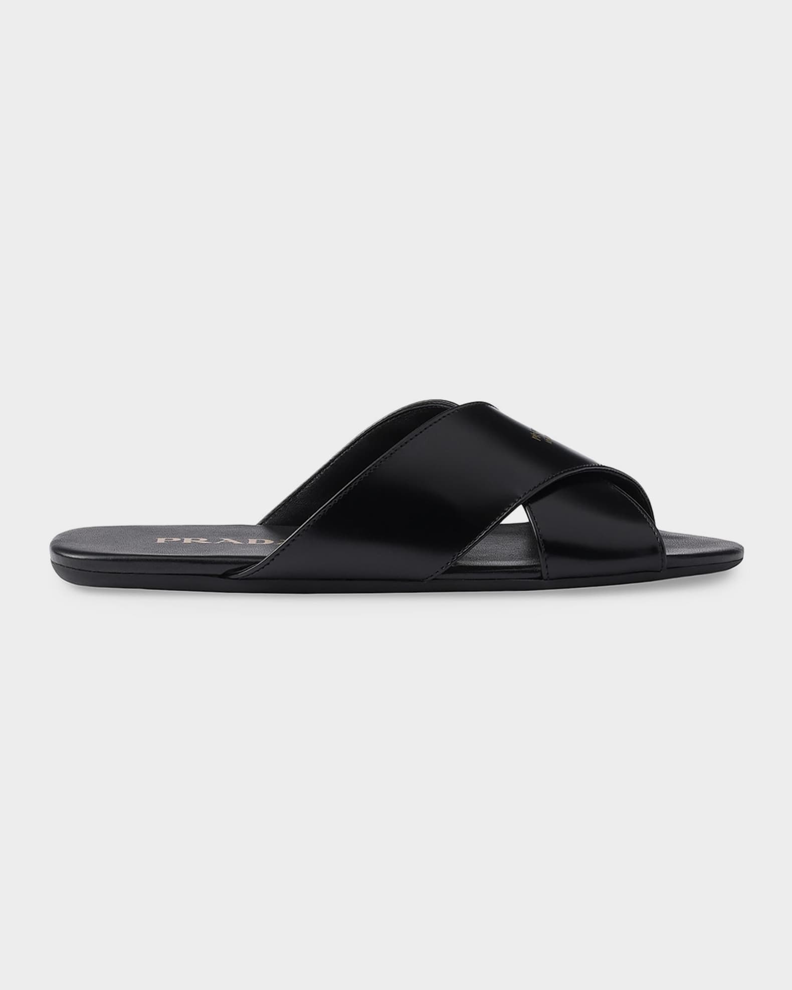 Prada Brushed Leather Slides | Neiman Marcus