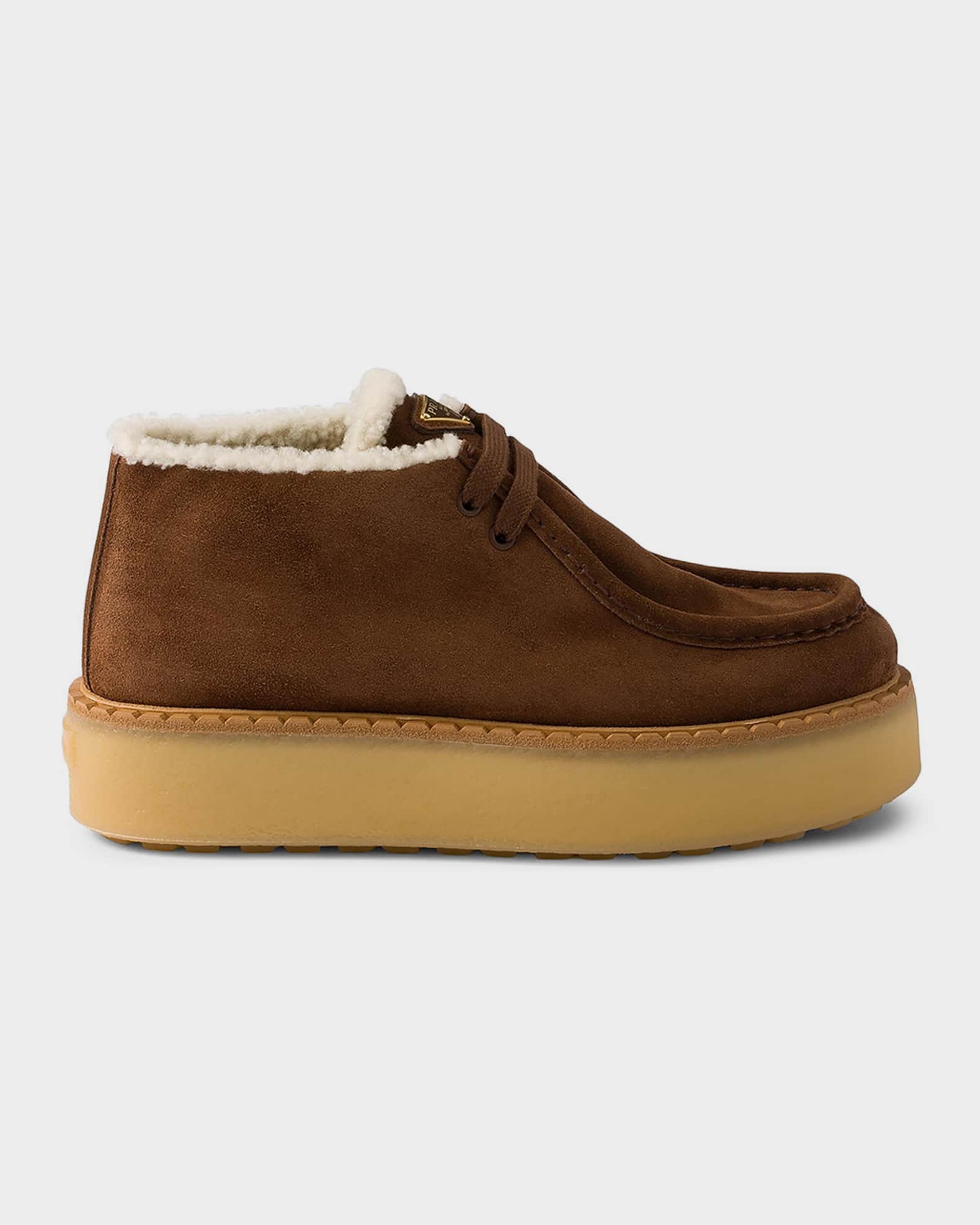Prada Shearling-Lined Suede Chukka Boots | Neiman Marcus