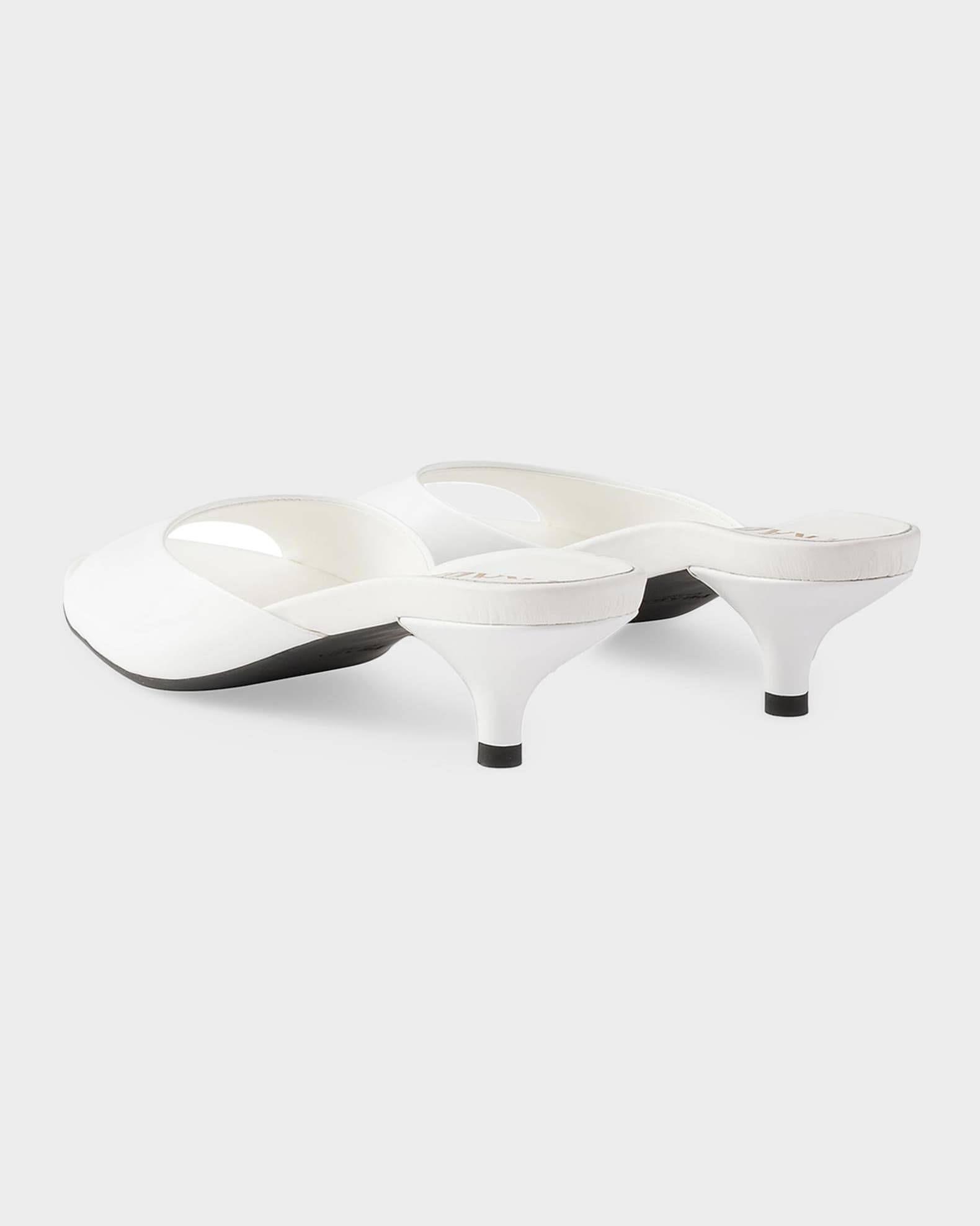 【K】PRADA Leather Low Heels Prada Patent Leather Kitten-Heel Sandals | Neiman Marcus