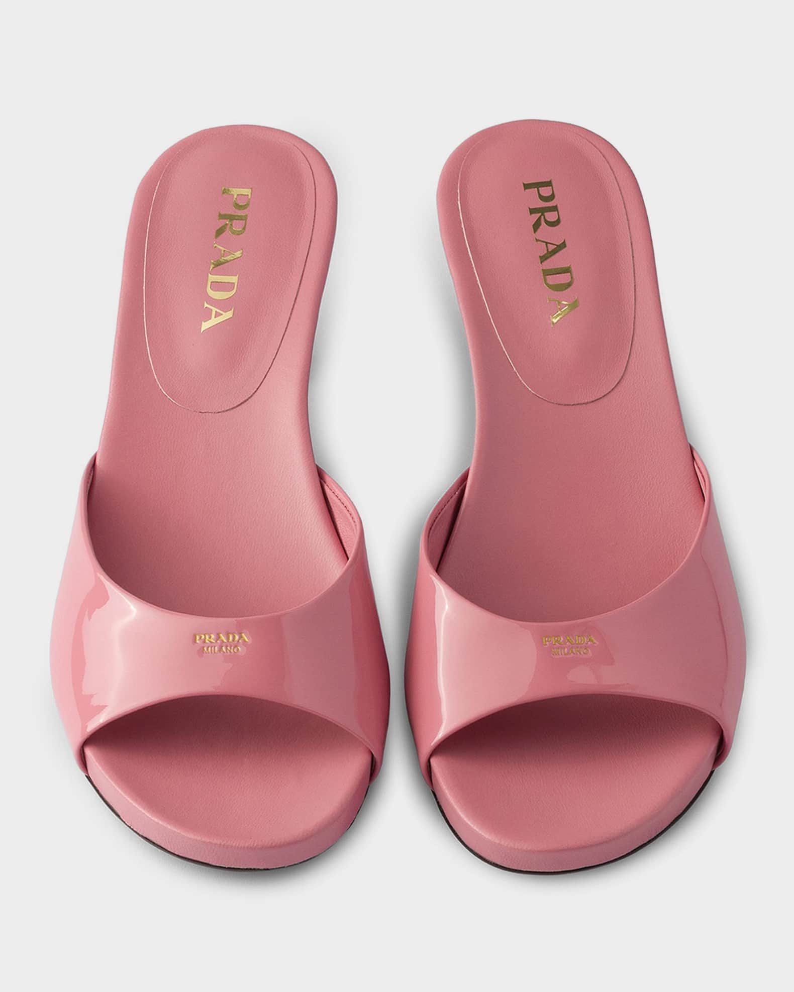 Prada Patent Leather Kitten-Heel Sandals | Neiman Marcus