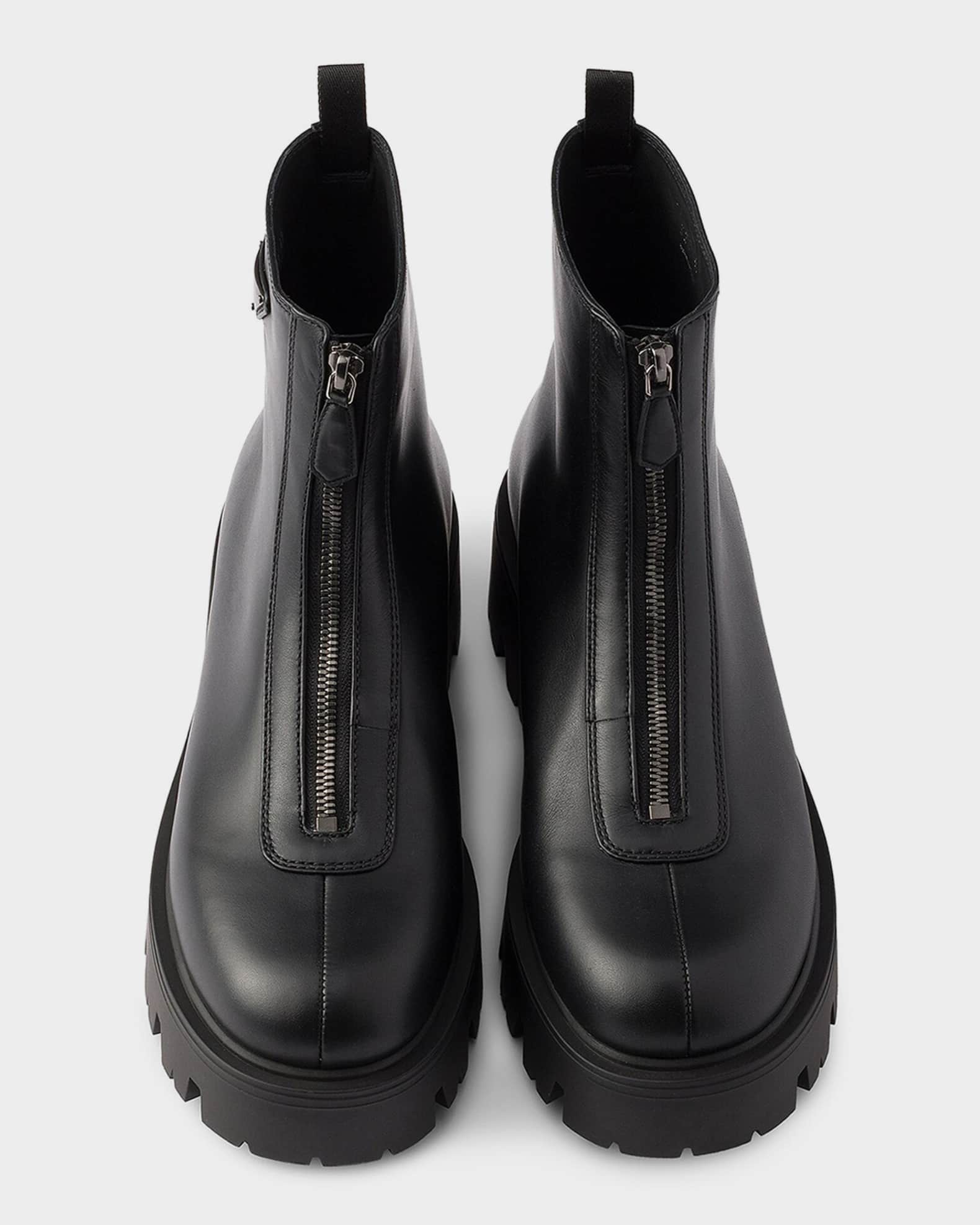 Prada Leather Front-Zip Ankle Boots | Neiman Marcus