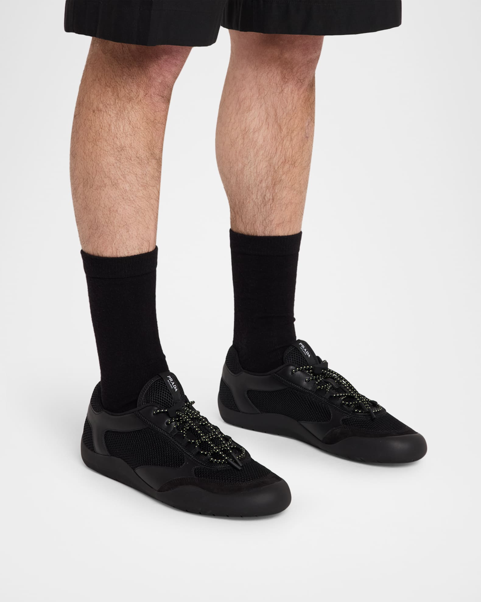 Prada Men's Speedrock Leather & Mesh Fabric Sneakers | Neiman Marcus
