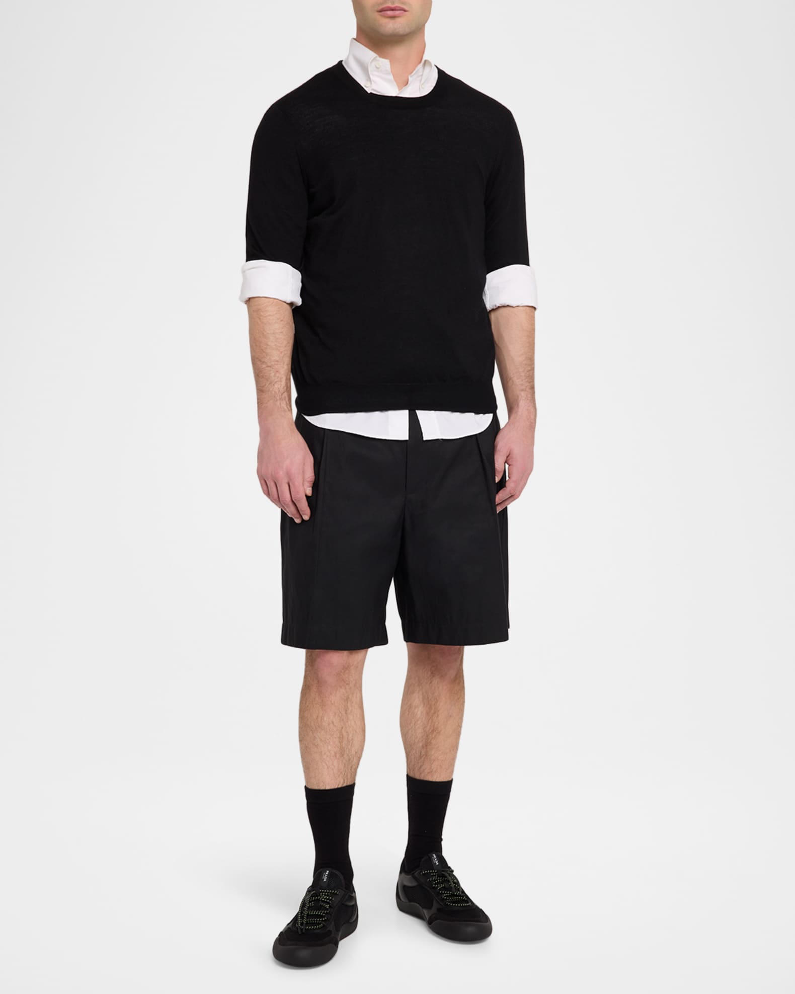 Prada Men's Speedrock Leather & Mesh Fabric Sneakers | Neiman Marcus