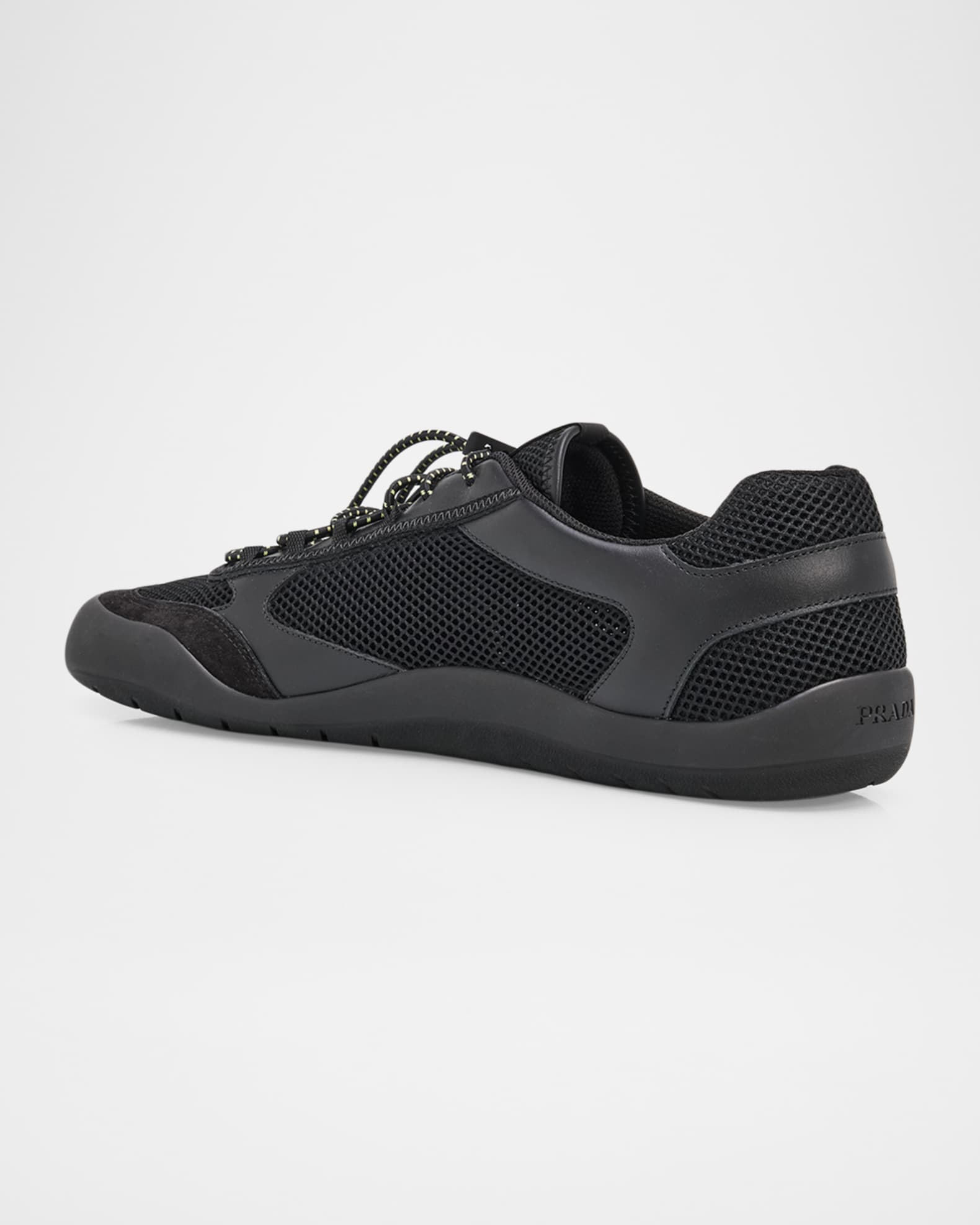 Prada Men's Speedrock Leather & Mesh Fabric Sneakers | Neiman Marcus