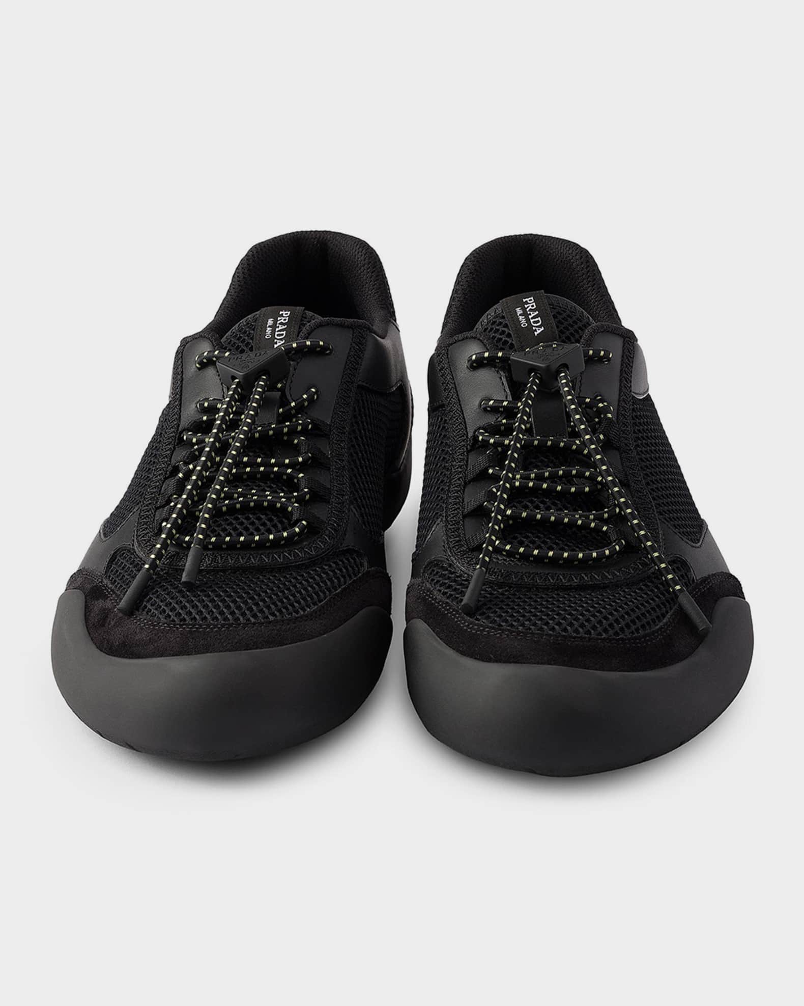 Prada Men's Speedrock Leather & Mesh Fabric Sneakers | Neiman Marcus