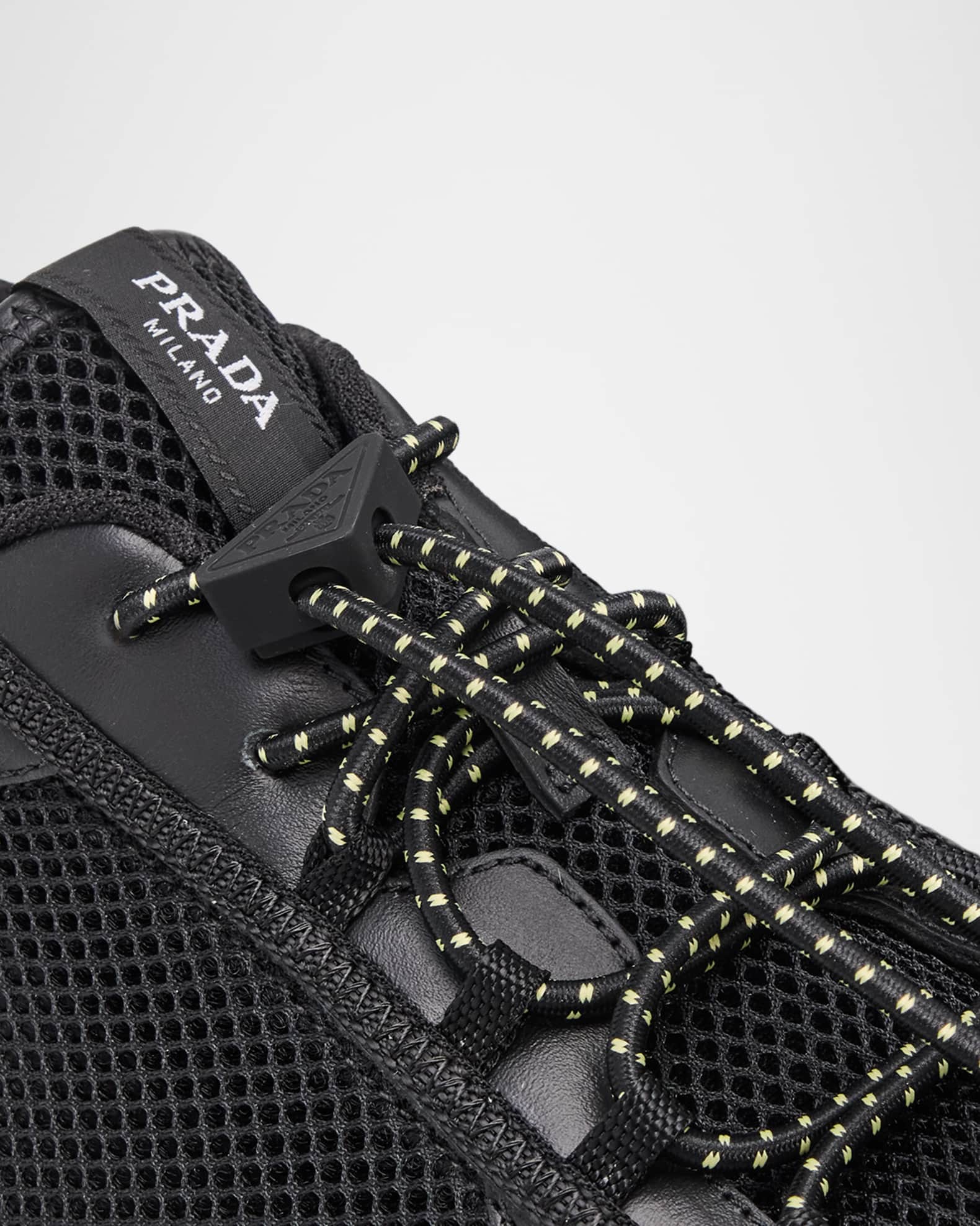 Prada Men's Speedrock Leather & Mesh Fabric Sneakers | Neiman Marcus