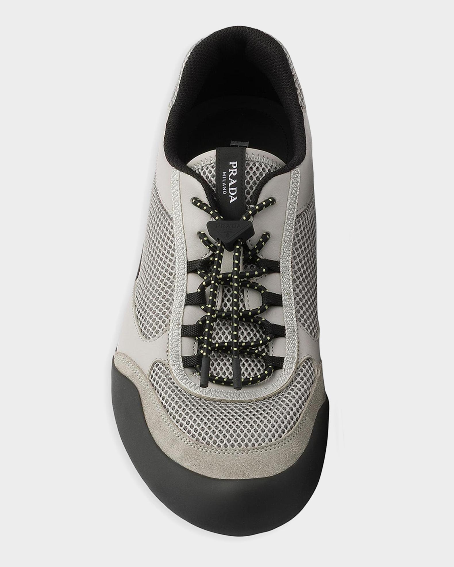 Prada Men's Speedrock Leather & Mesh Fabric Sneakers | Neiman Marcus