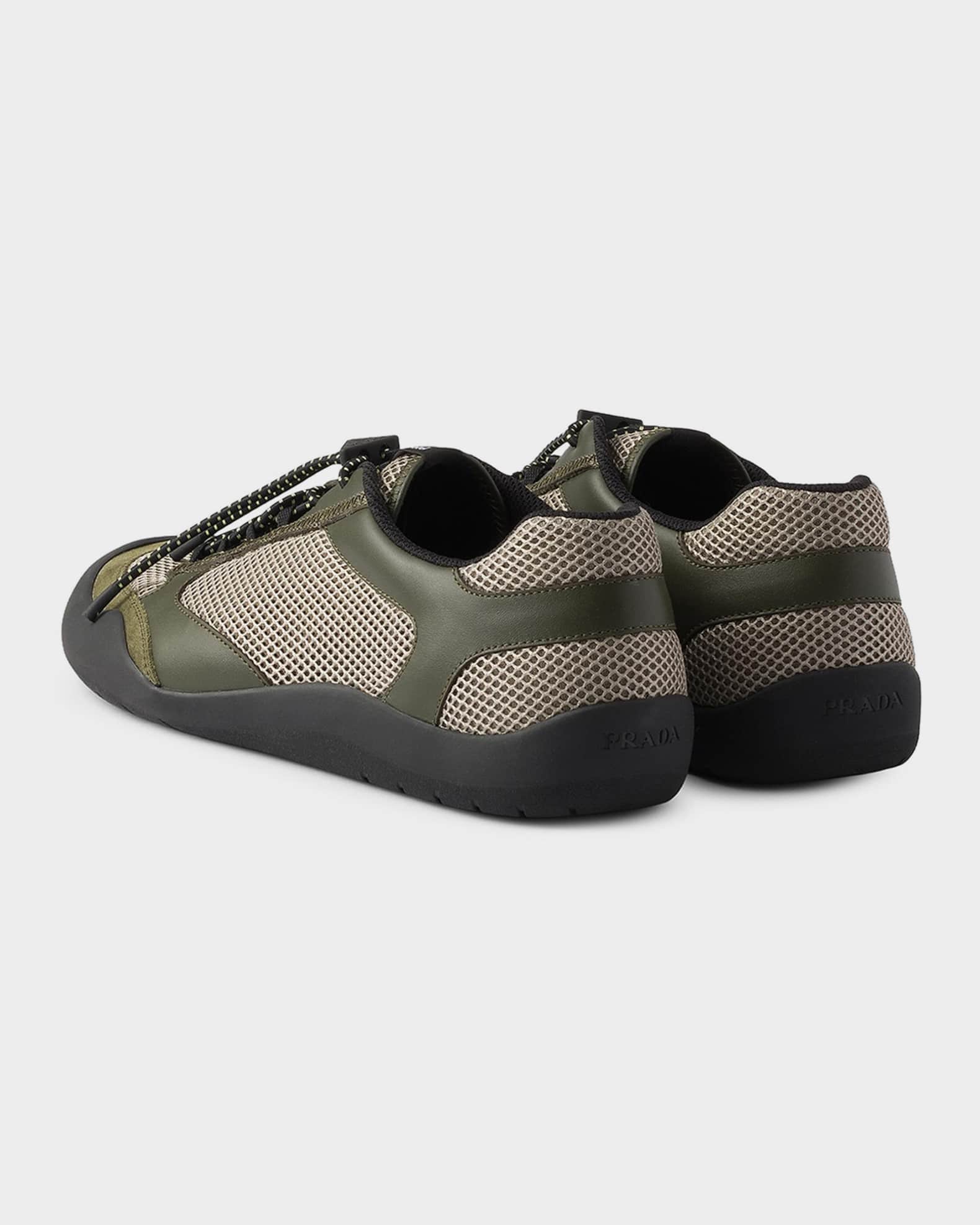 Prada Men's Speedrock Leather & Mesh Fabric Sneakers | Neiman Marcus