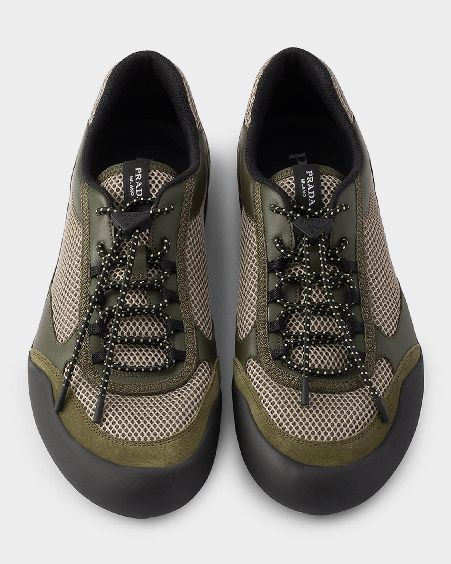 Prada Men's Speedrock Leather & Mesh Fabric Sneakers | Neiman Marcus