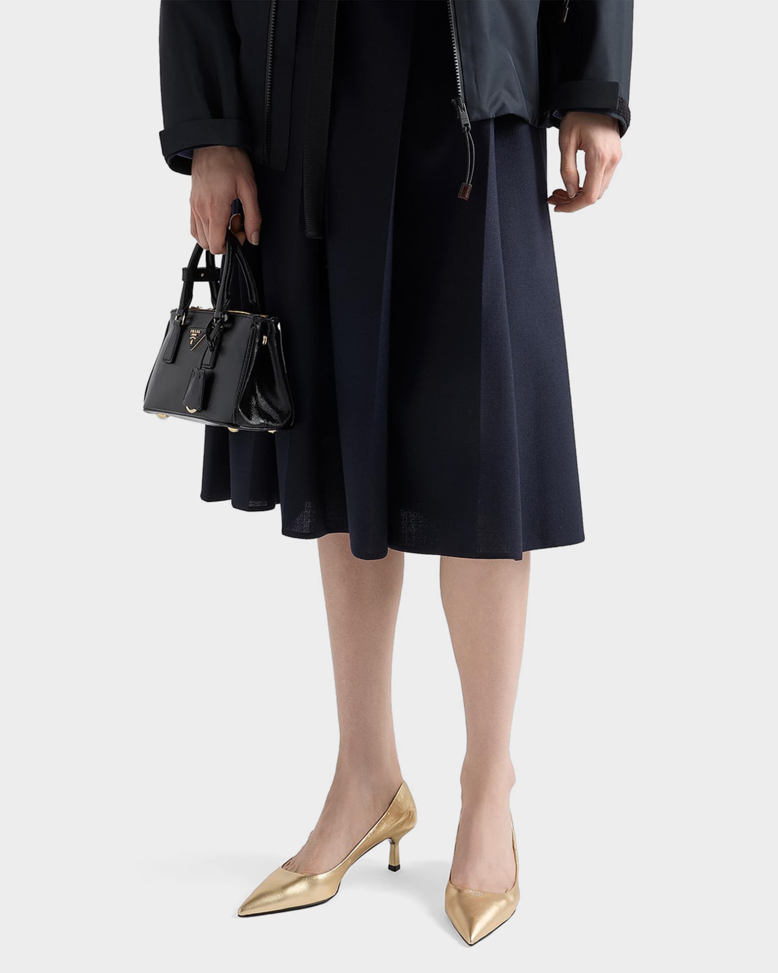 【K】PRADA Leather Low Heels Prada Mordore Nappa Leather Elasticized Kitten-Heel Pumps | Neiman