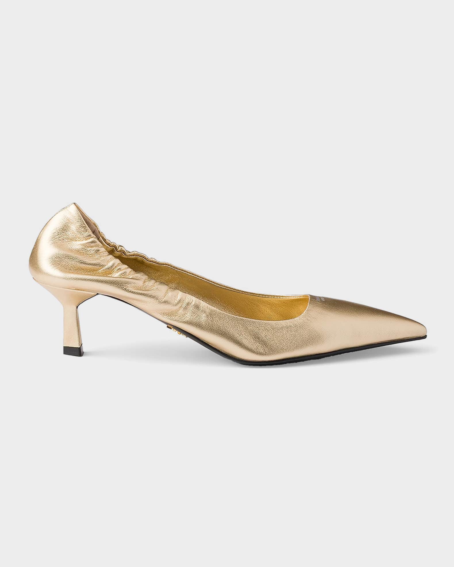 【K】PRADA Leather Low Heels Prada Mordore Nappa Leather Elasticized Kitten-Heel Pumps | Neiman