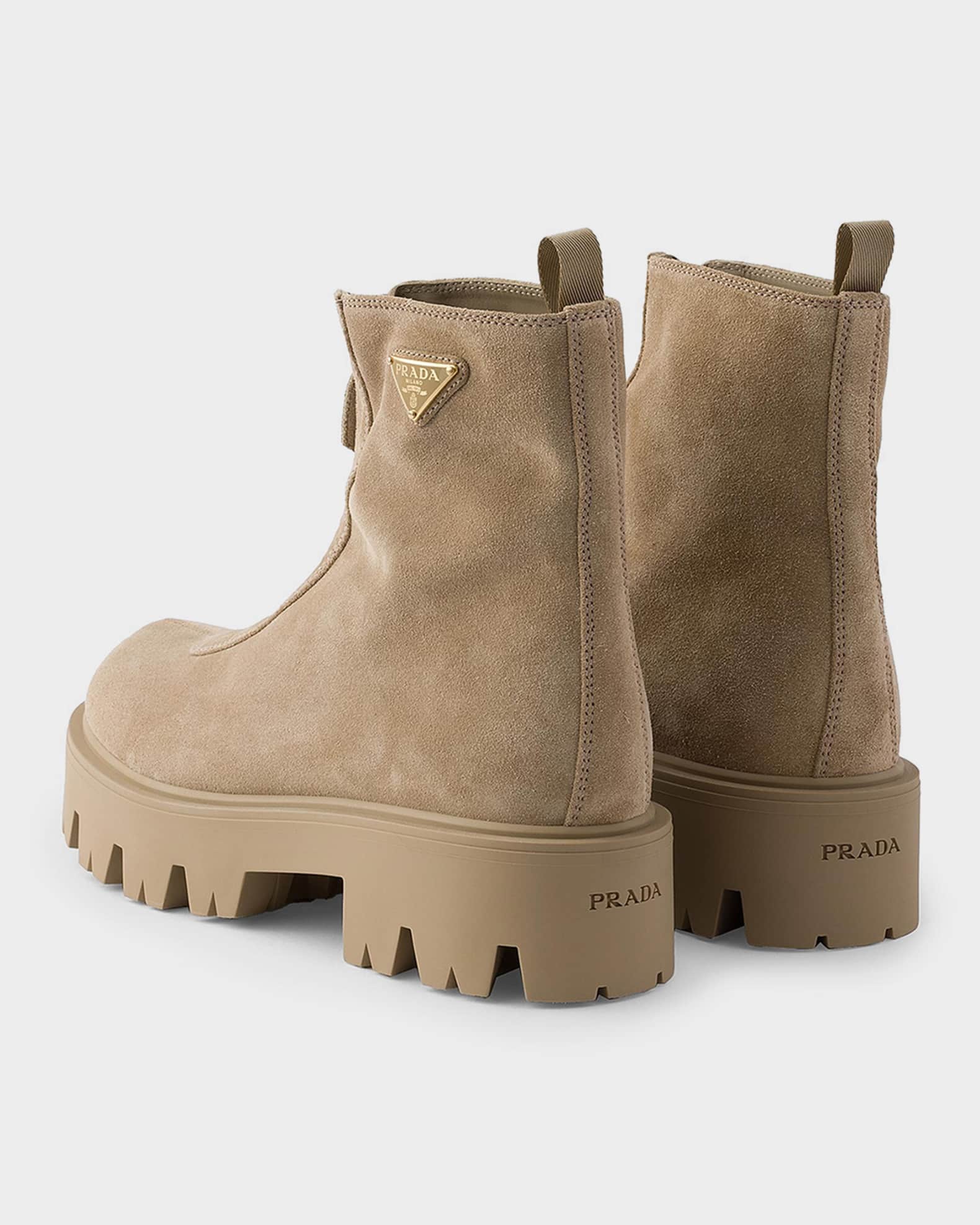 Prada Zip-Front Suede Ankle Boots | Neiman Marcus