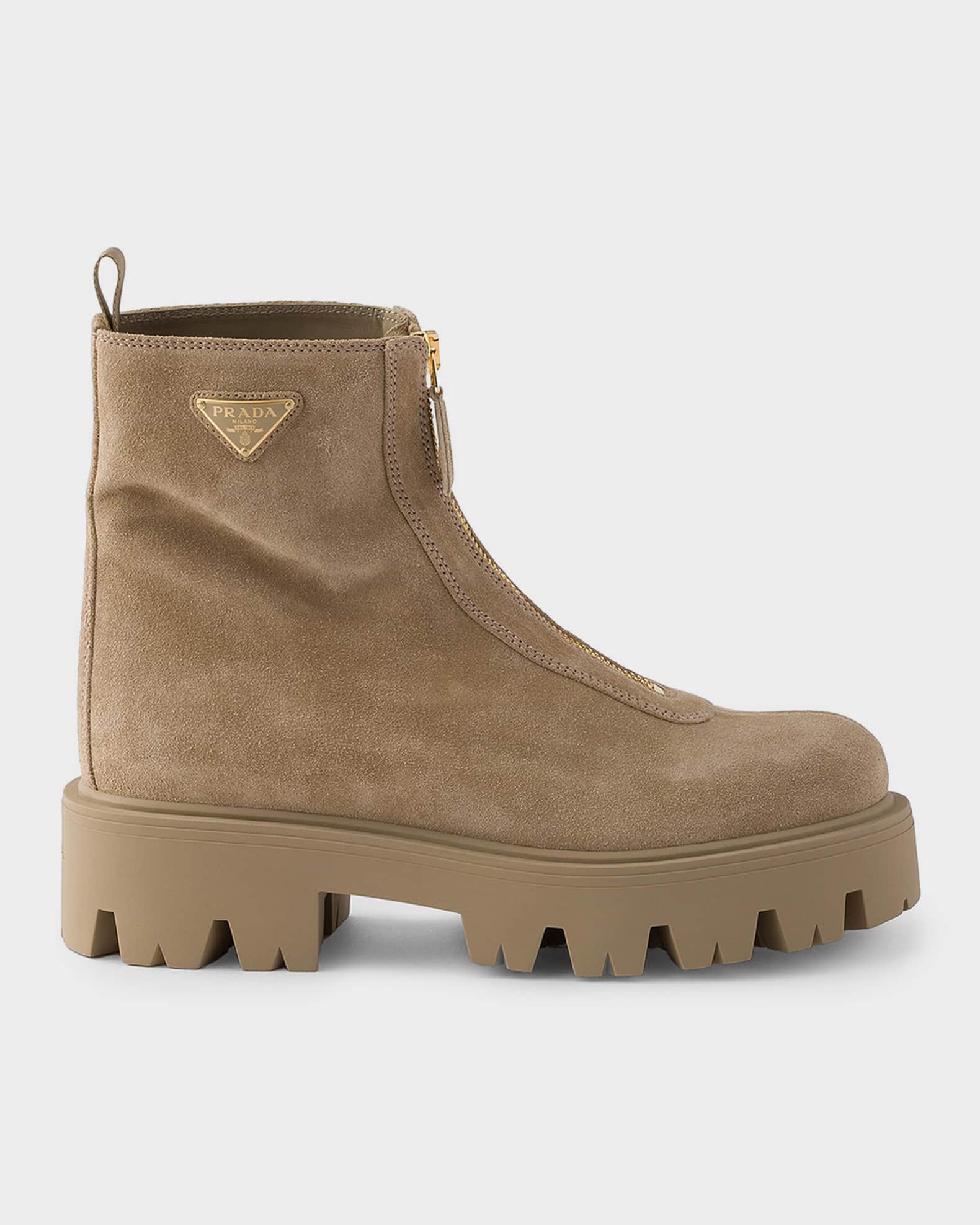 Prada Zip-Front Suede Ankle Boots | Neiman Marcus