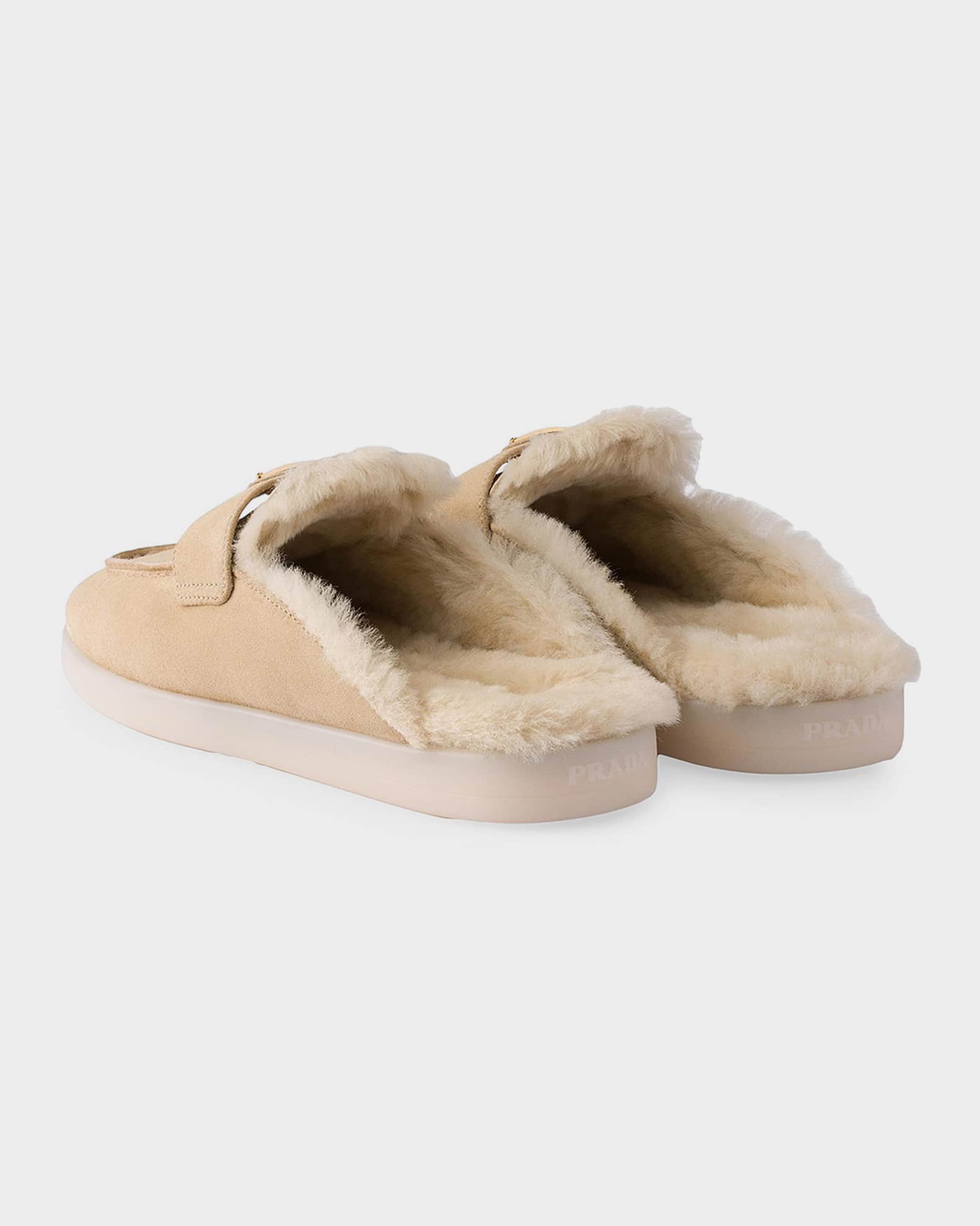 Prada Suede & Shearling Slippers | Neiman Marcus