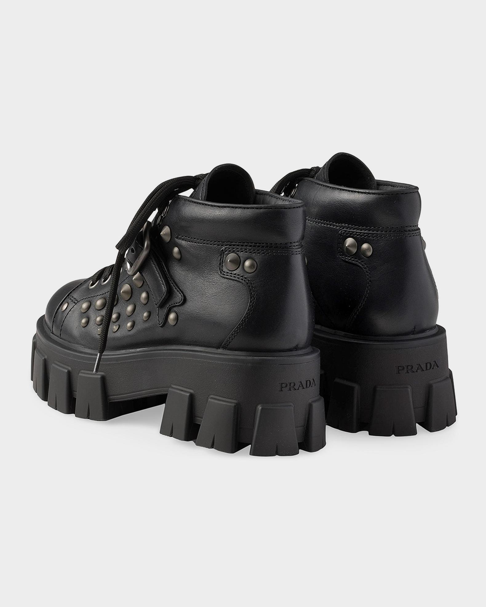 Prada Monolith Studded Leather Ankle Boots | Neiman Marcus