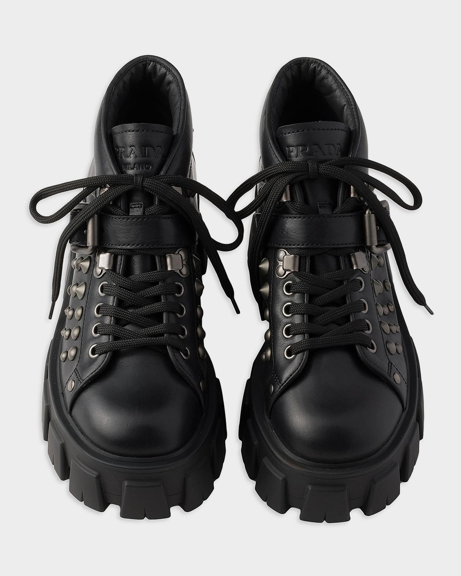 PRADA Size 12 Black Studded Leather Ankle Boots Ankle Boots Prada Boots High PRADA Size 12 Black Studded  main image 2